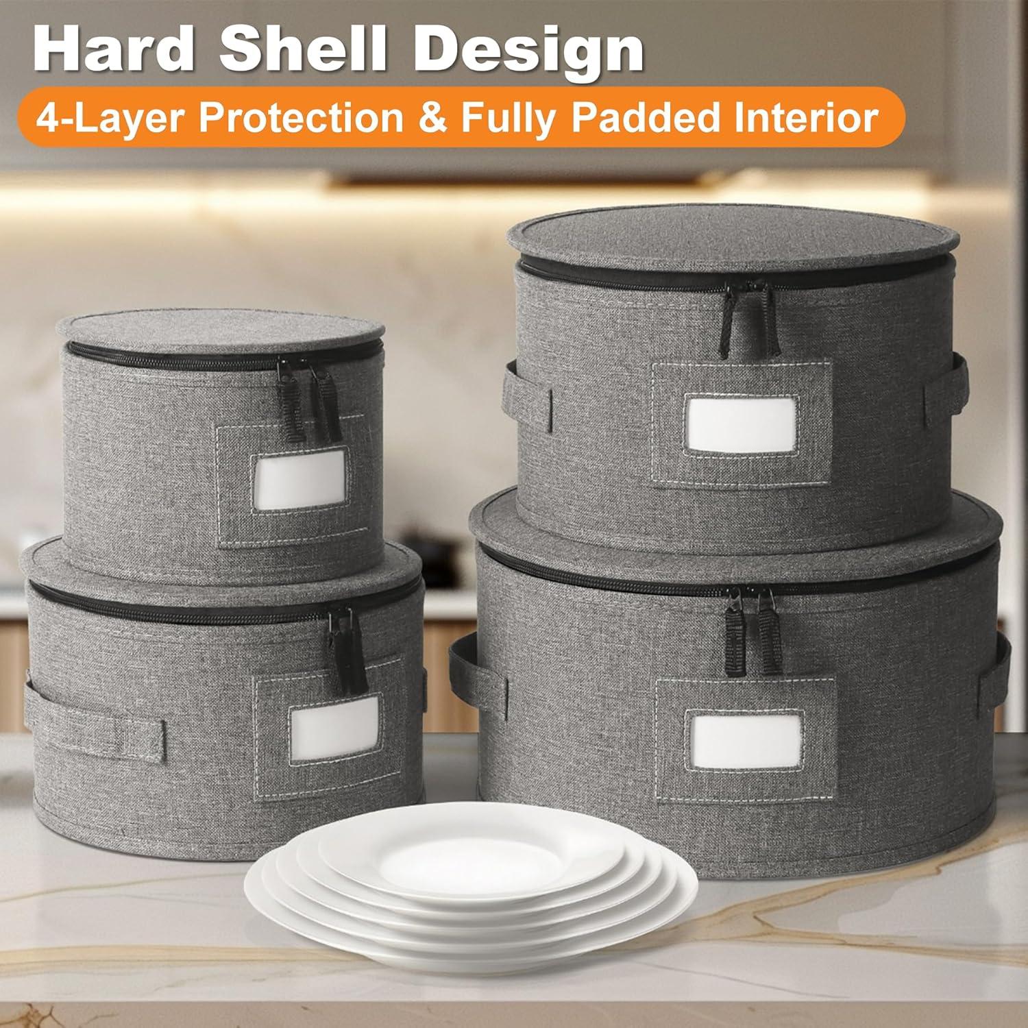 image:imageCoffee Mug Storage Box 2 Pack with Dividers China Storage Containers Organizer Moving Supplies Hard Shell amp Stackable for Coffee Mugs Tea Cups wSturdy Lid amp Handles 24 Compartments GreyQuilted Set for China Storage 4pcs