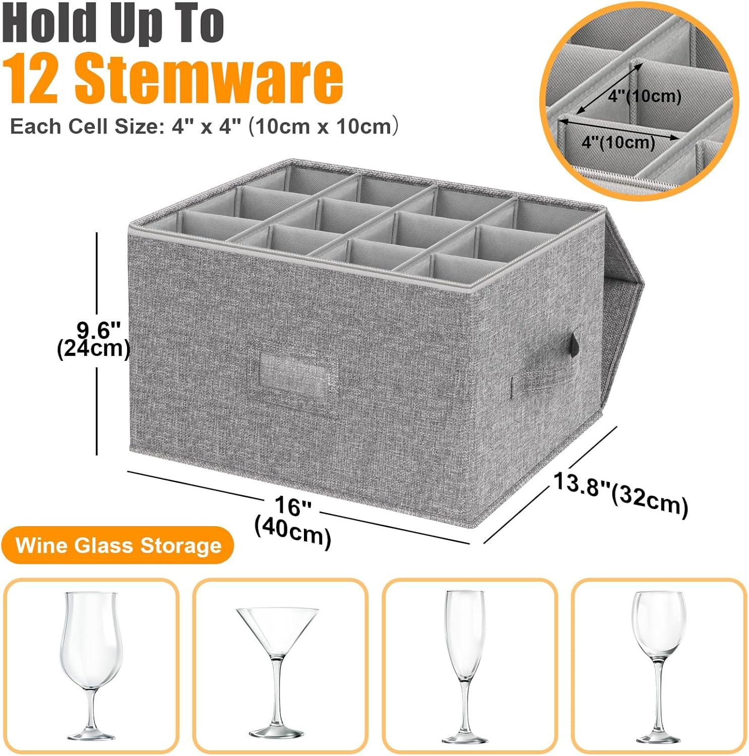 image:imageCoffee Mug Storage Box 2 Pack with Dividers China Storage Containers Organizer Moving Supplies Hard Shell amp Stackable for Coffee Mugs Tea Cups wSturdy Lid amp Handles 24 Compartments GreyWine Glass Storage 2pcs