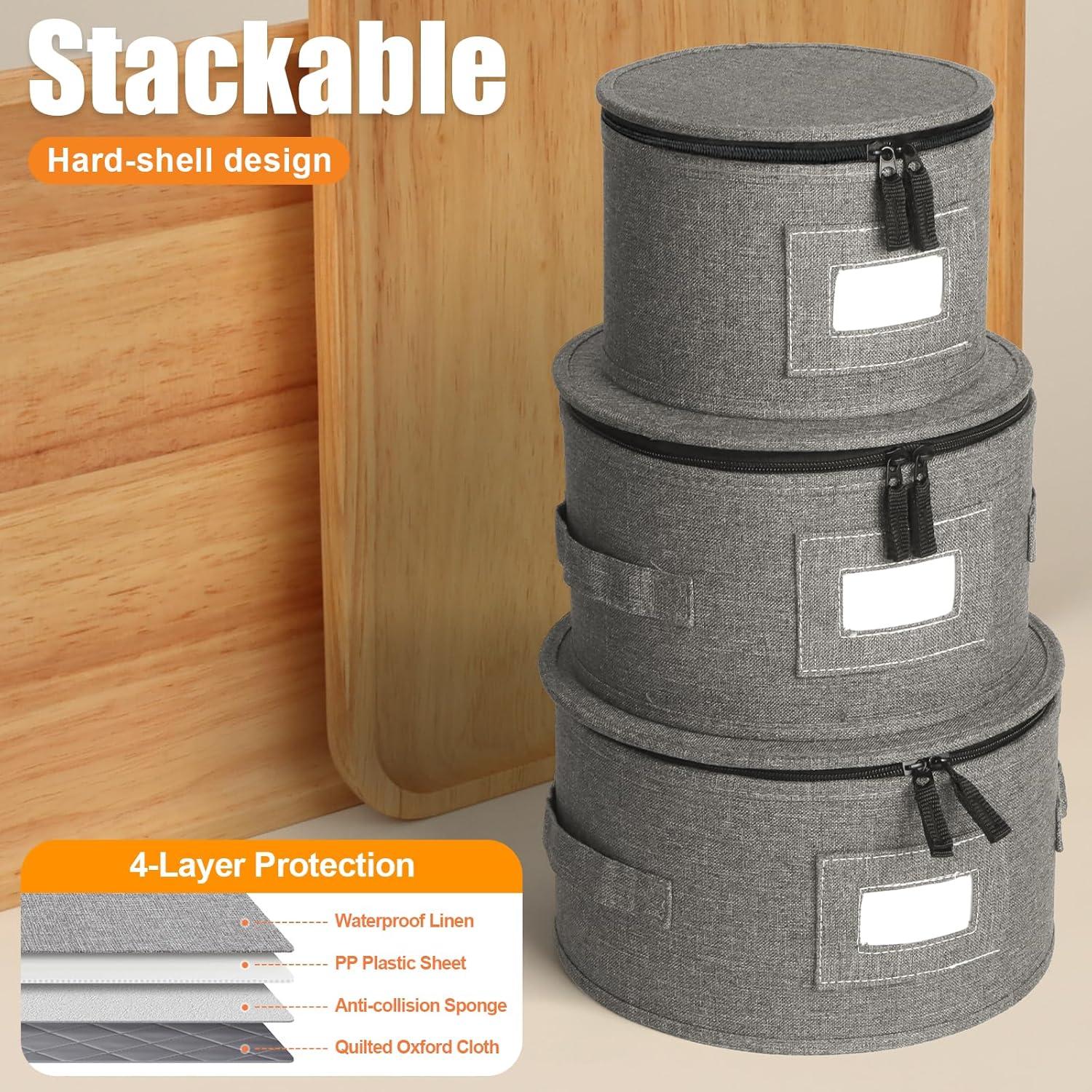 image:imageCoffee Mug Storage Box 2 Pack with Dividers China Storage Containers Organizer Moving Supplies Hard Shell amp Stackable for Coffee Mugs Tea Cups wSturdy Lid amp Handles 24 Compartments GreyQuilted Set for China Storage 4pcs