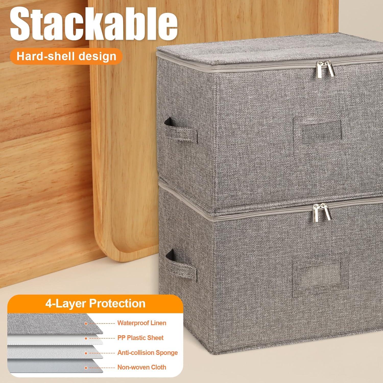 image:imageCoffee Mug Storage Box 2 Pack with Dividers China Storage Containers Organizer Moving Supplies Hard Shell amp Stackable for Coffee Mugs Tea Cups wSturdy Lid amp Handles 24 Compartments GreyWine Glass Storage 2pcs