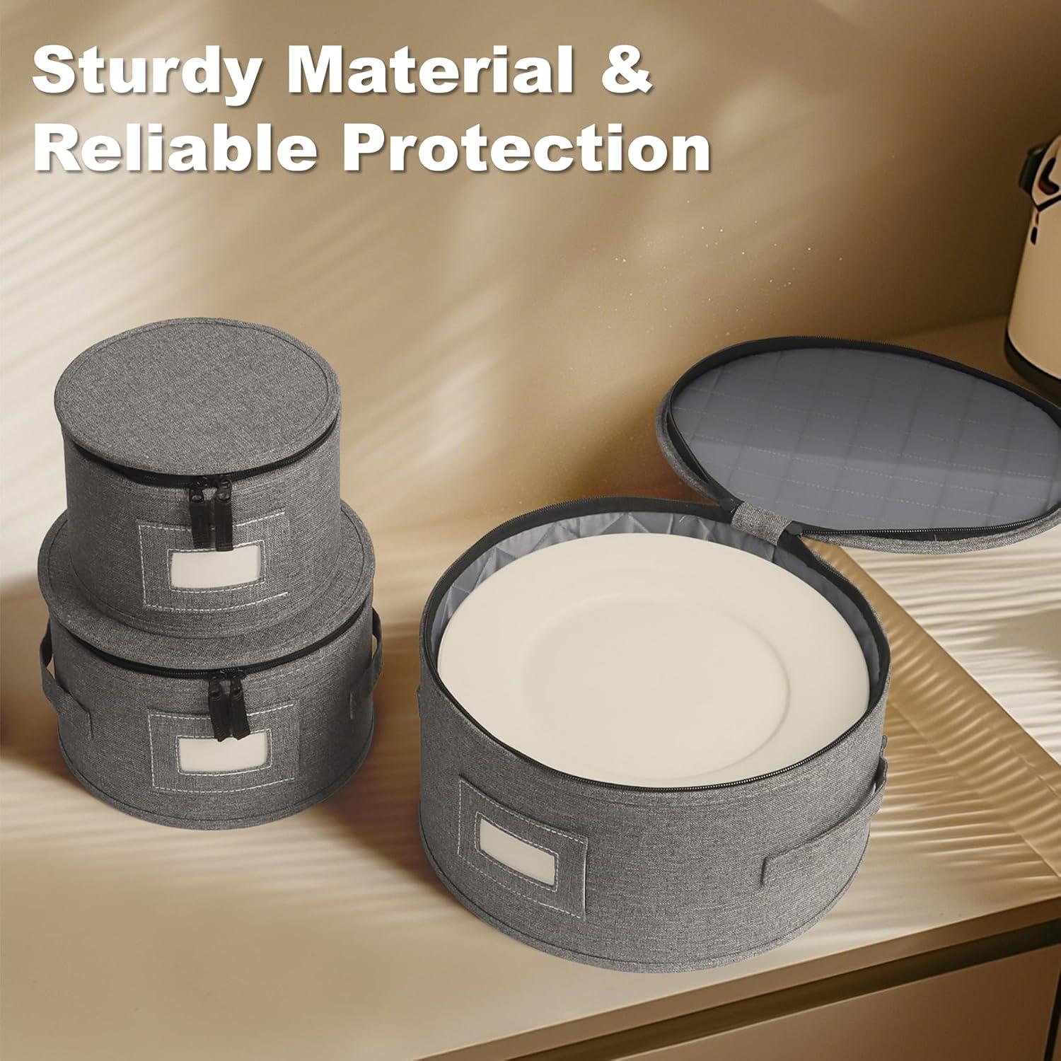 image:imageCoffee Mug Storage Box 2 Pack with Dividers China Storage Containers Organizer Moving Supplies Hard Shell amp Stackable for Coffee Mugs Tea Cups wSturdy Lid amp Handles 24 Compartments GreyQuilted Set for China Storage 4pcs
