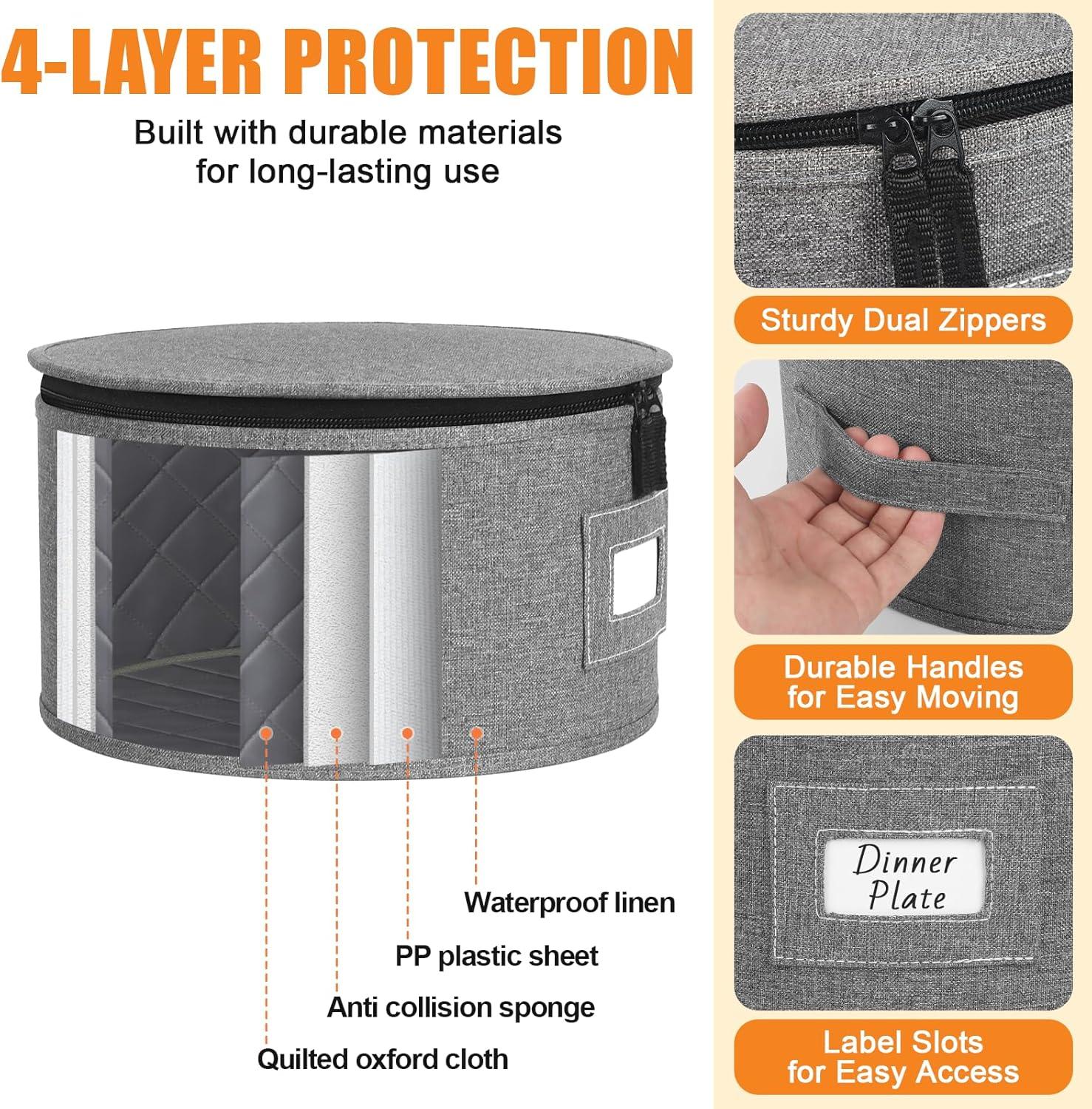 image:imageCoffee Mug Storage Box 2 Pack with Dividers China Storage Containers Organizer Moving Supplies Hard Shell amp Stackable for Coffee Mugs Tea Cups wSturdy Lid amp Handles 24 Compartments GreyQuilted Set for China Storage 4pcs