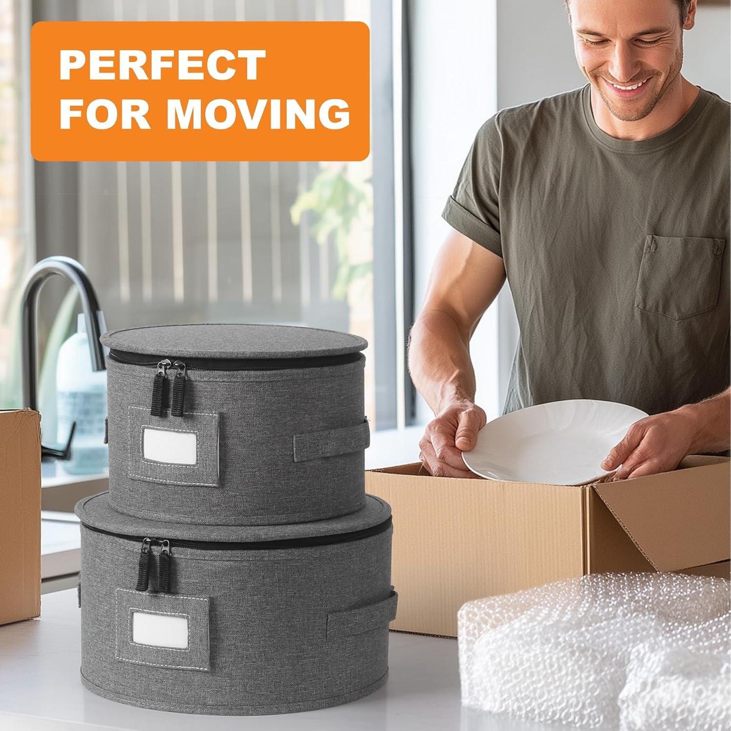 image:imageCoffee Mug Storage Box 2 Pack with Dividers China Storage Containers Organizer Moving Supplies Hard Shell amp Stackable for Coffee Mugs Tea Cups wSturdy Lid amp Handles 24 Compartments GreyQuilted Set for China Storage 4pcs