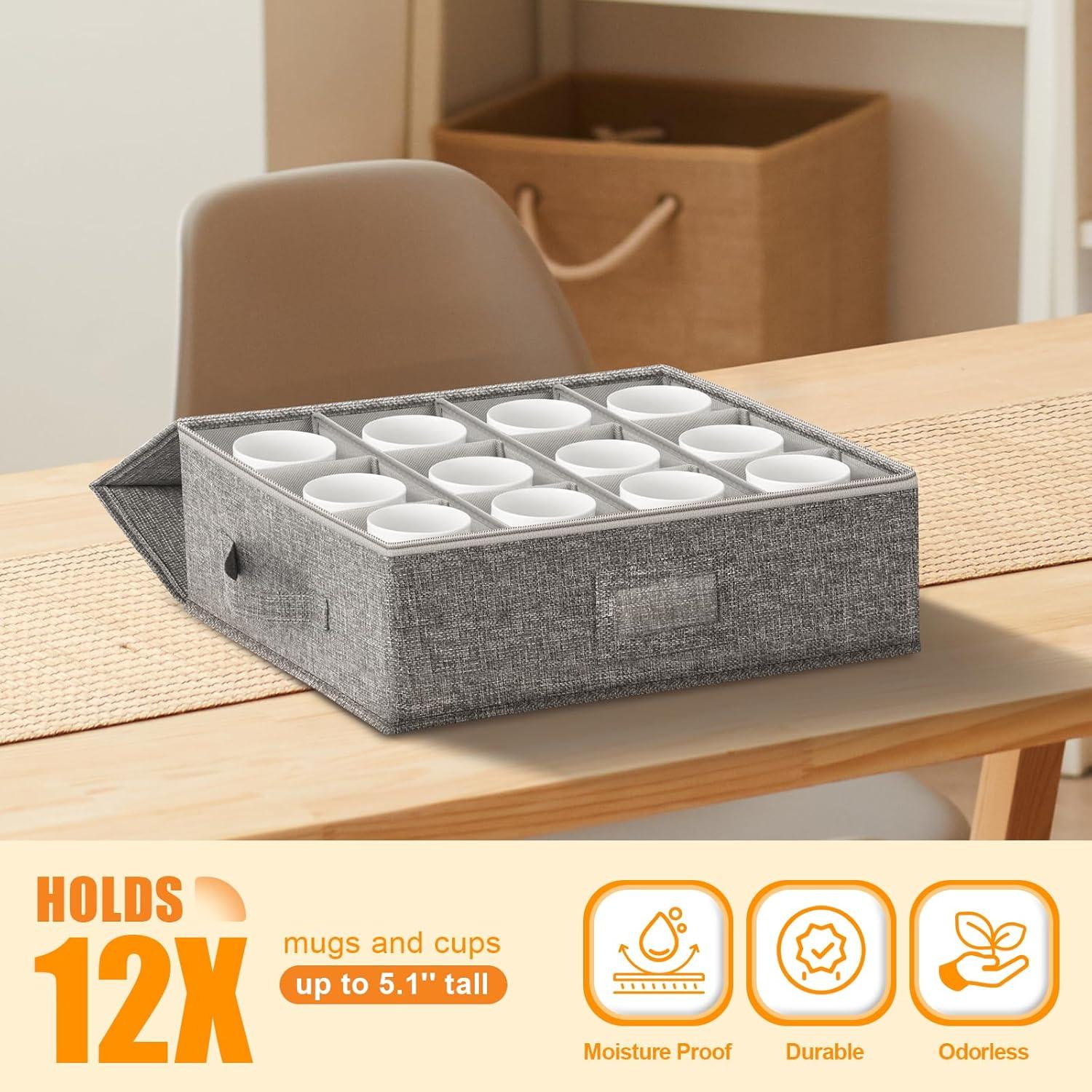 image:imageCoffee Mug Storage Box 2 Pack with Dividers China Storage Containers Organizer Moving Supplies Hard Shell amp Stackable for Coffee Mugs Tea Cups wSturdy Lid amp Handles 24 Compartments GreyMug and Cup Storage 2pcs