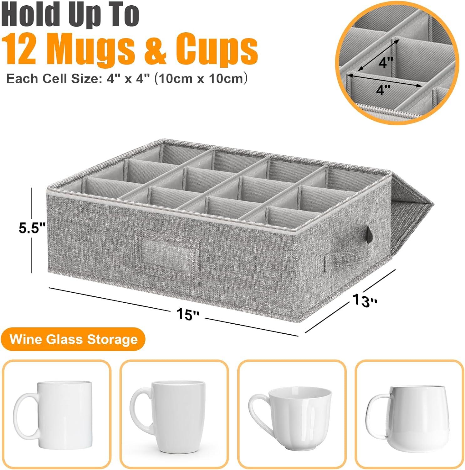image:imageCoffee Mug Storage Box 2 Pack with Dividers China Storage Containers Organizer Moving Supplies Hard Shell amp Stackable for Coffee Mugs Tea Cups wSturdy Lid amp Handles 24 Compartments GreyMug and Cup Storage 2pcs