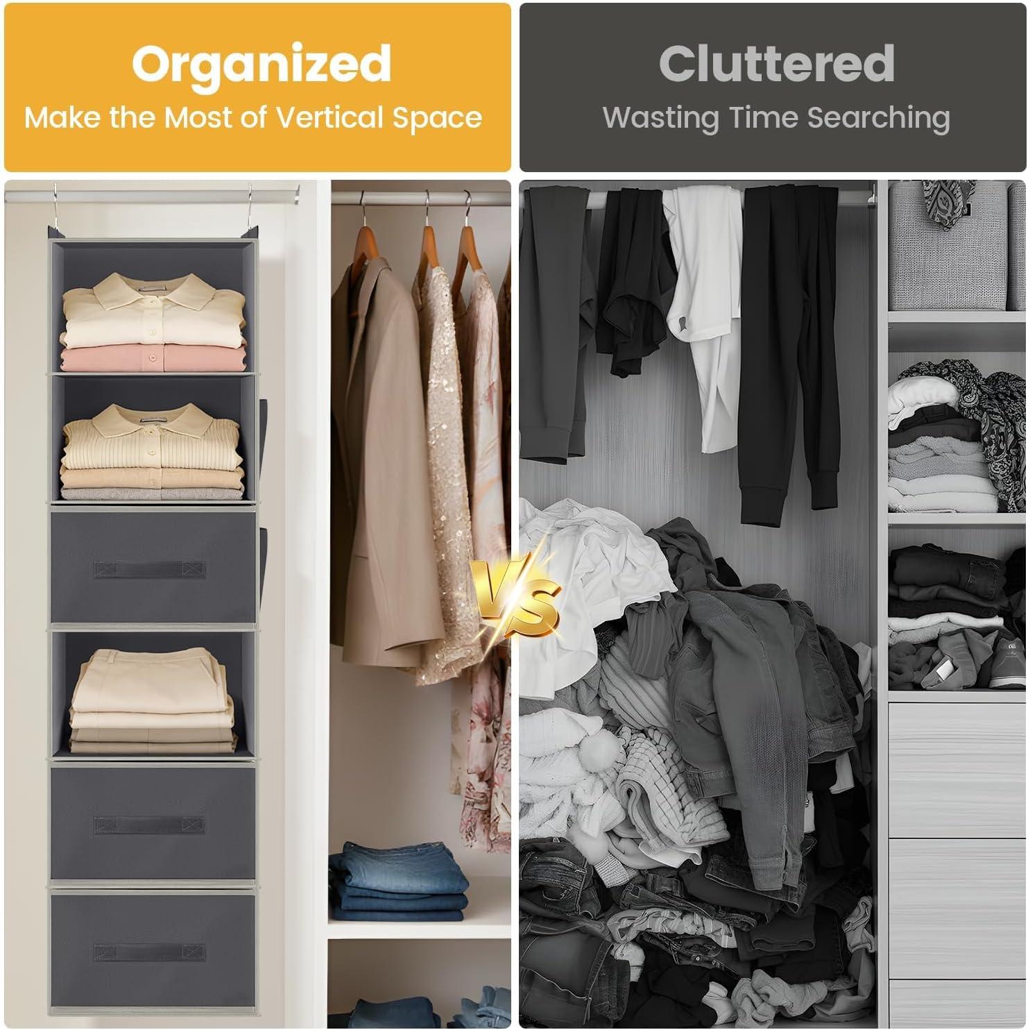 image:imageHanging Closet Organizer 6Shelf with 3 Drawers amp Side Pockets Closet Organizers and Storage for Dorm Nursery amp Wardrobe Organization Hanging Shelf Clothes Organizer for Sweaters Shoes GrayGrey