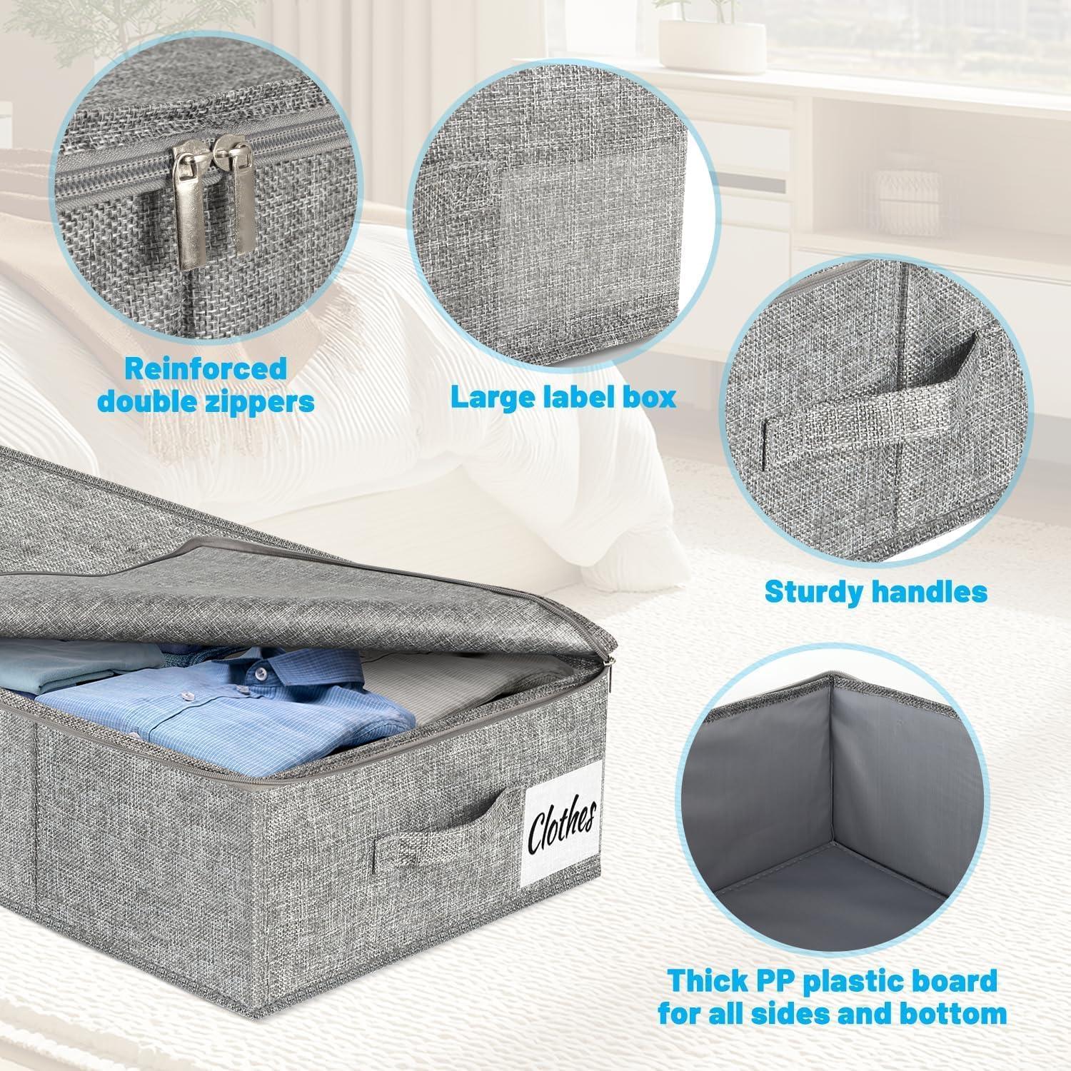 image:imageUnder Bed Storage Container Bins 2 Pack 4 Inch Thin Low Profile Underbed Clothes Storage Organizer for Dorm amp Home Use for Blanket and Toy Storage Box W Sturdy BottomSides Foldable Thick FabricRigidGray2 Pack