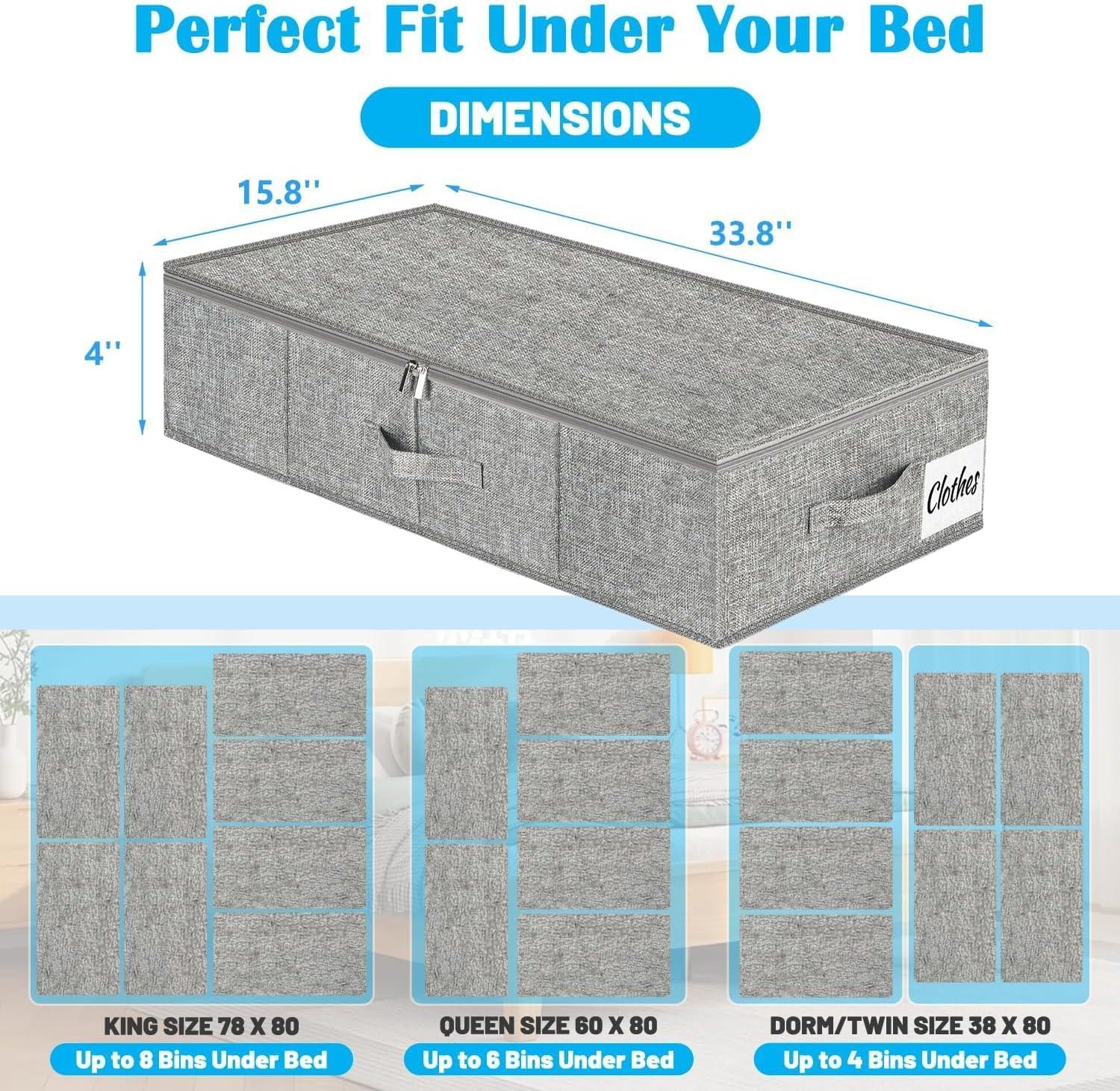 image:imageUnder Bed Storage Container Bins 2 Pack 4 Inch Thin Low Profile Underbed Clothes Storage Organizer for Dorm amp Home Use for Blanket and Toy Storage Box W Sturdy BottomSides Foldable Thick FabricRigidGray2 Pack