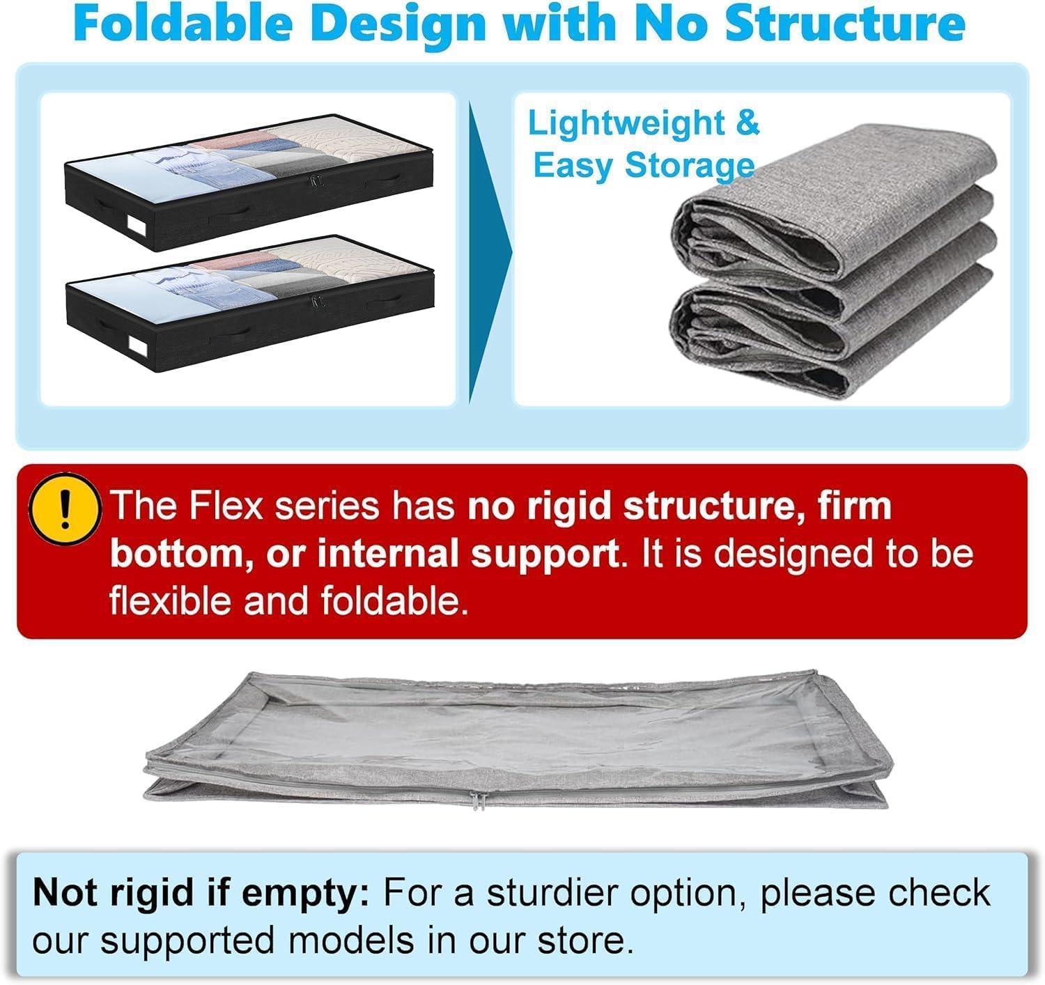 image:imageUnder Bed Storage Container Bins 2 Pack 4 Inch Thin Low Profile Underbed Clothes Storage Organizer for Dorm amp Home Use for Blanket and Toy Storage Box W Sturdy BottomSides Foldable Thick FabricSoftBlack2 Pack