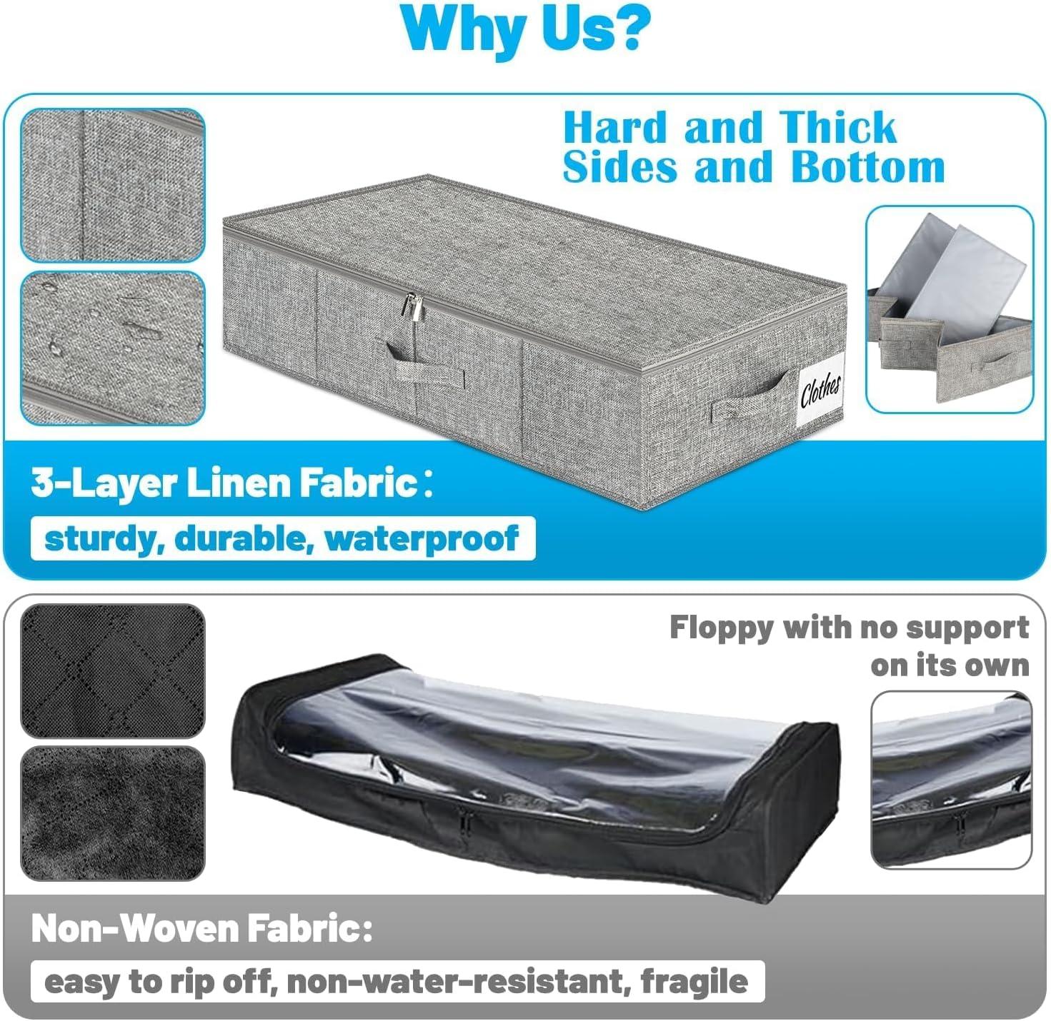 image:imageUnder Bed Storage Container Bins 2 Pack 4 Inch Thin Low Profile Underbed Clothes Storage Organizer for Dorm amp Home Use for Blanket and Toy Storage Box W Sturdy BottomSides Foldable Thick FabricRigidGray2 Pack