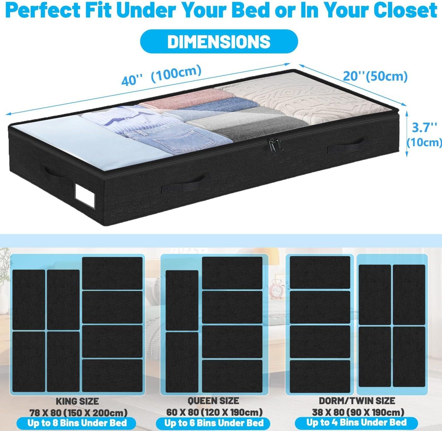 image:imageUnder Bed Storage Container Bins 2 Pack 4 Inch Thin Low Profile Underbed Clothes Storage Organizer for Dorm amp Home Use for Blanket and Toy Storage Box W Sturdy BottomSides Foldable Thick FabricSoftBlack2 Pack
