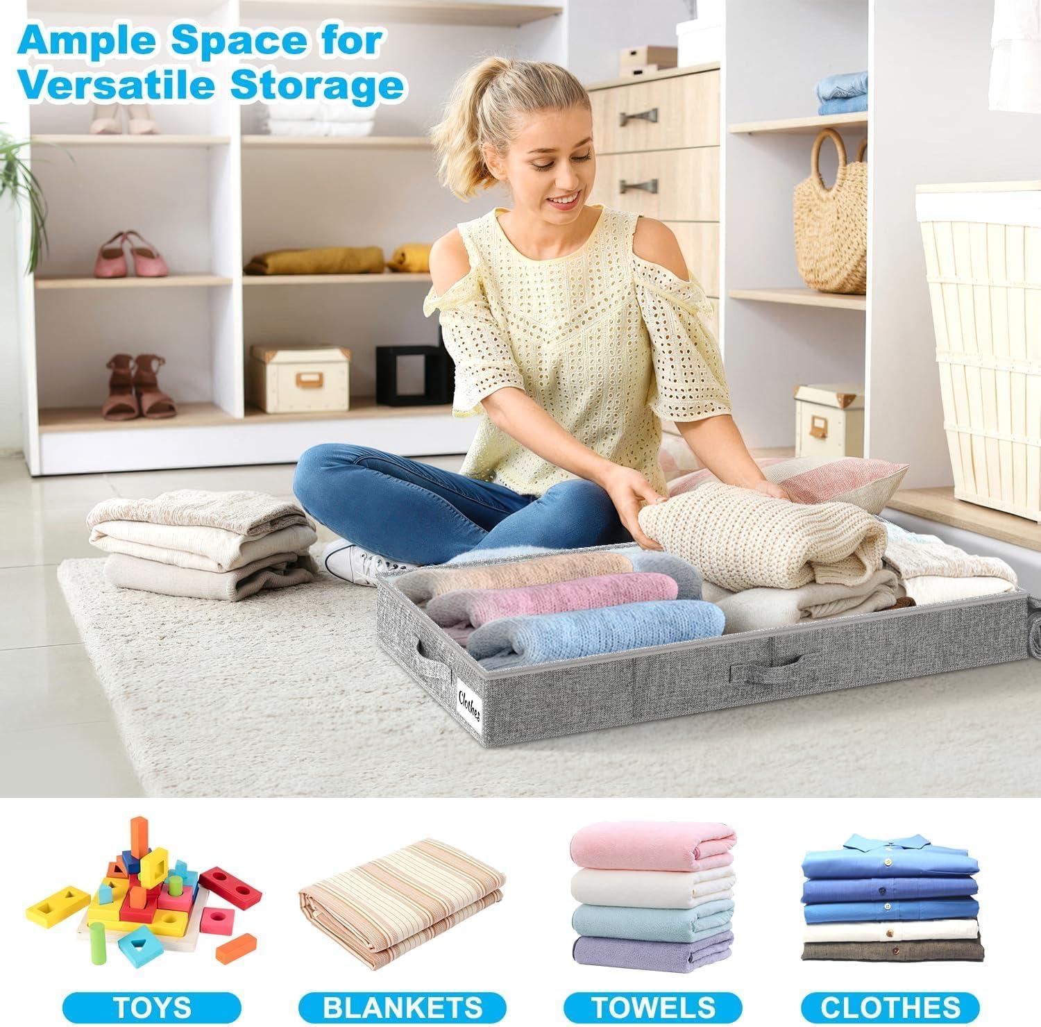 image:imageUnder Bed Storage Container Bins 2 Pack 4 Inch Thin Low Profile Underbed Clothes Storage Organizer for Dorm amp Home Use for Blanket and Toy Storage Box W Sturdy BottomSides Foldable Thick FabricRigidGray2 Pack