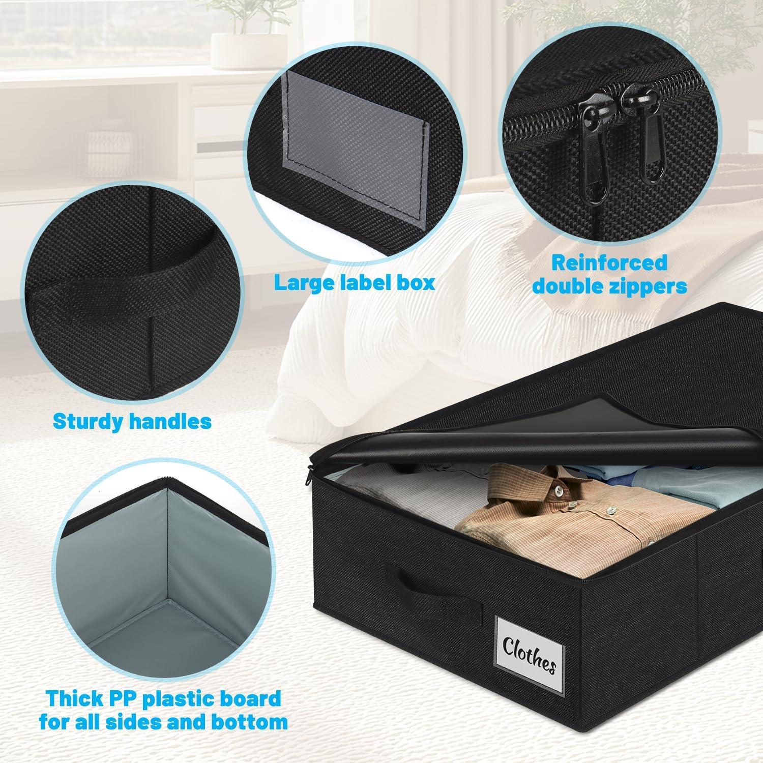 image:imageUnder Bed Storage Container Bins 2 Pack 45 Inch Slim Low Profile Underbed Clothes Storage Organizer for Dorm amp Home Use for Blanket and Toy Storage Box W Sturdy BottomSides Foldable Thick FabricBlack4 Pack