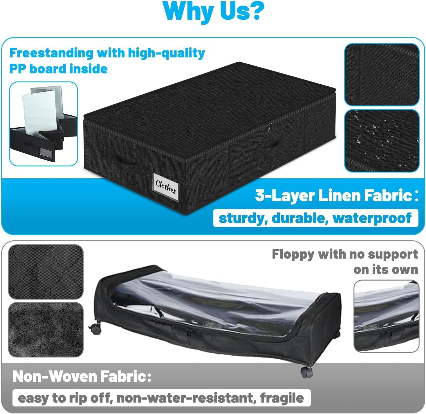 image:imageUnder Bed Storage Container Bins 2 Pack 45 Inch Slim Low Profile Underbed Clothes Storage Organizer for Dorm amp Home Use for Blanket and Toy Storage Box W Sturdy BottomSides Foldable Thick FabricBlack4 Pack
