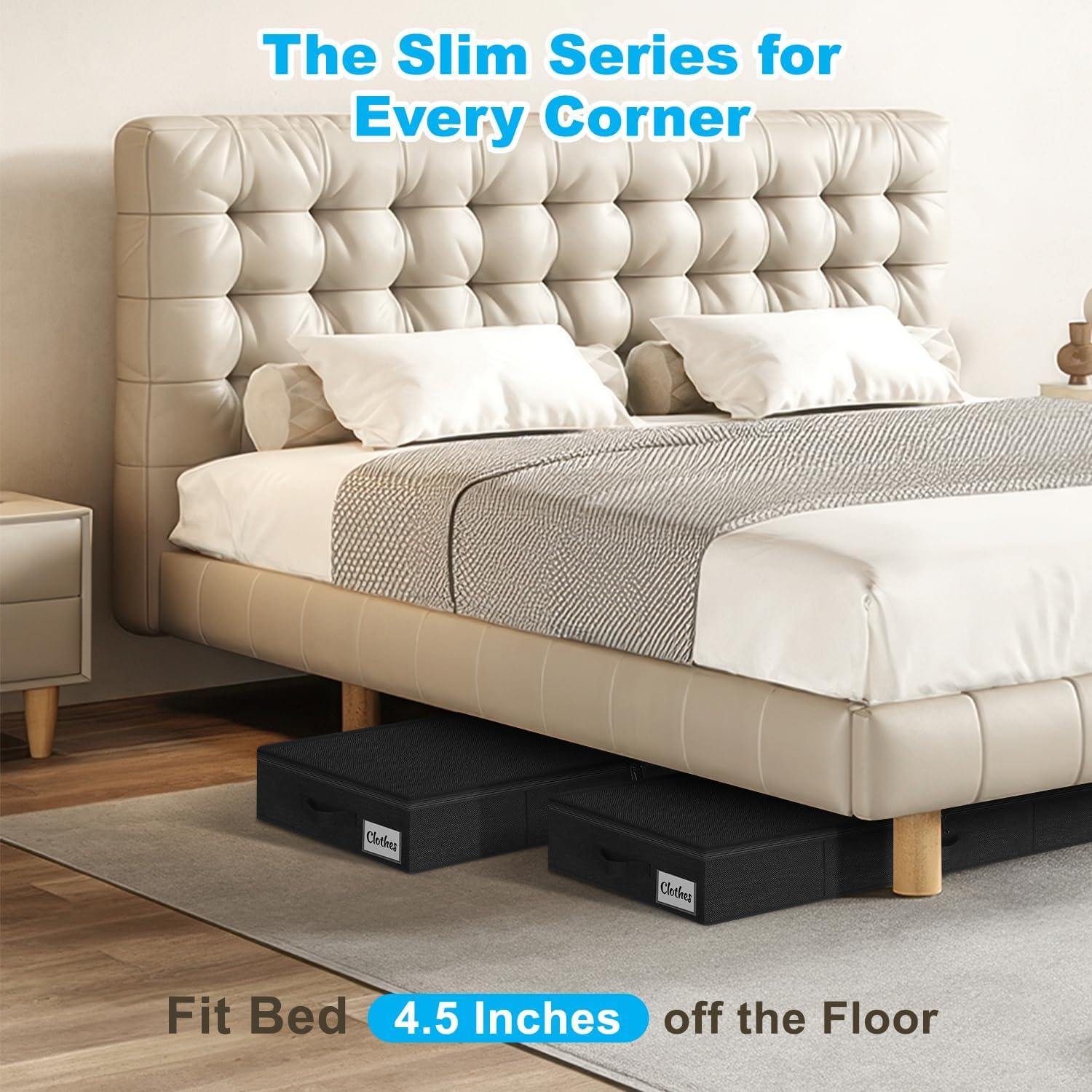 image:imageUnder Bed Storage Container Bins 2 Pack 45 Inch Slim Low Profile Underbed Clothes Storage Organizer for Dorm amp Home Use for Blanket and Toy Storage Box W Sturdy BottomSides Foldable Thick FabricBlack4 Pack