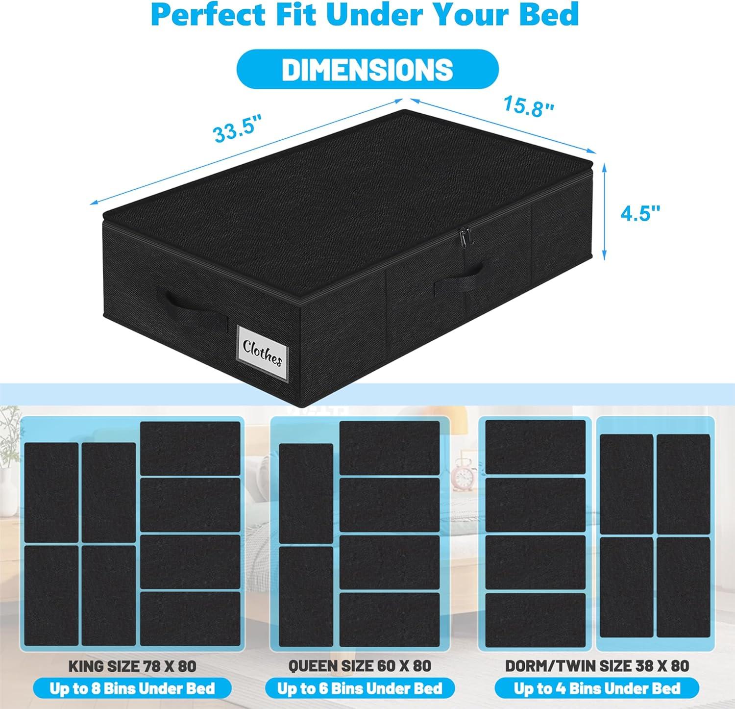 image:imageUnder Bed Storage Container Bins 2 Pack 45 Inch Slim Low Profile Underbed Clothes Storage Organizer for Dorm amp Home Use for Blanket and Toy Storage Box W Sturdy BottomSides Foldable Thick FabricBlack4 Pack