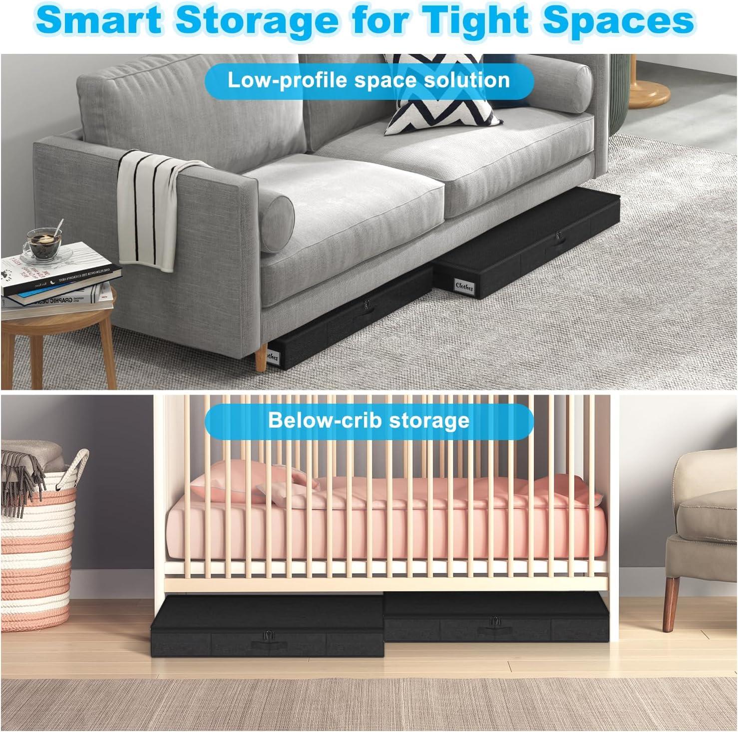 image:imageUnder Bed Storage Container Bins 2 Pack 45 Inch Slim Low Profile Underbed Clothes Storage Organizer for Dorm amp Home Use for Blanket and Toy Storage Box W Sturdy BottomSides Foldable Thick FabricBlack4 Pack