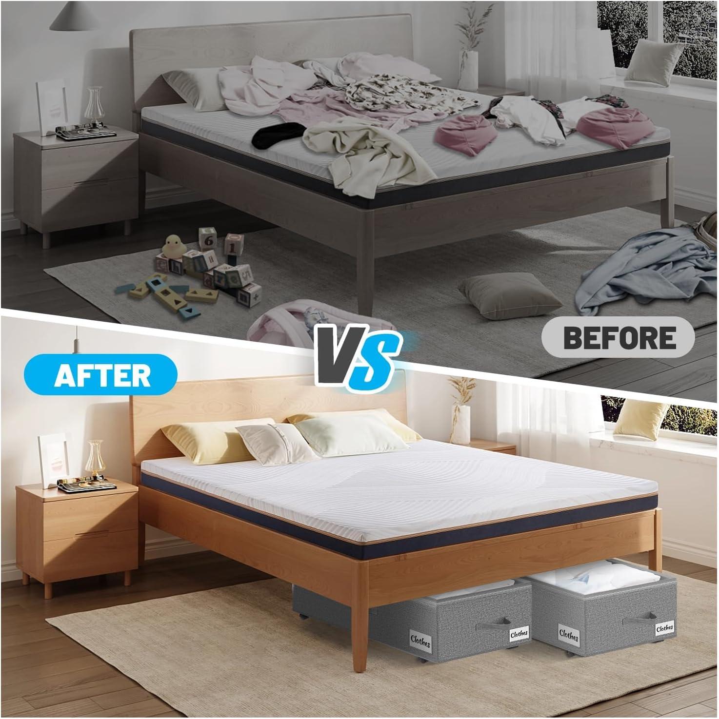 image:imageUnder Bed Storage with Wheels 2Pack 10 Height XXL 60L Rolling Storage Bins Quick Assembly Underbed Shoe Storage Containers with Clear Lid amp Label Dorm Under bed Drawers for Clothes Shoes BlackGrey2 Pack
