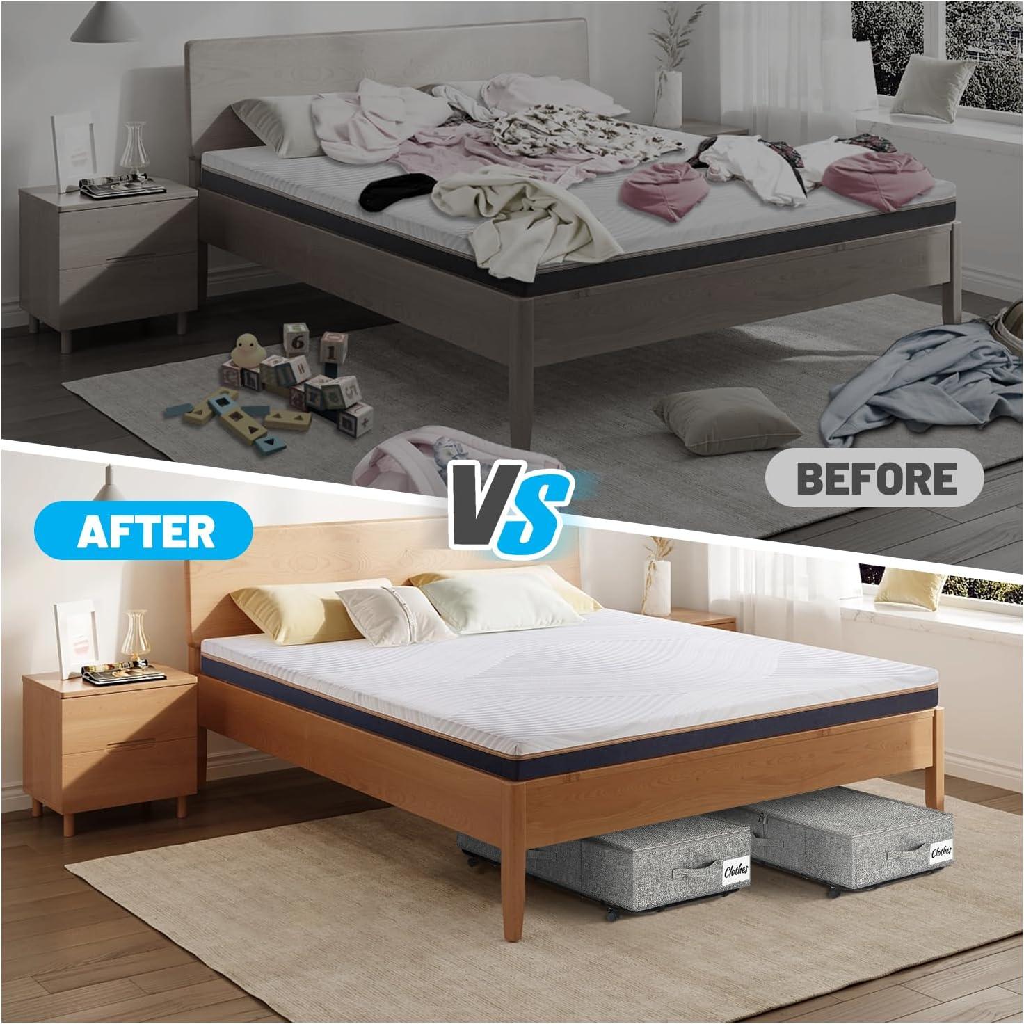 image:imageUnder Bed Storage with Wheels 2Pack 10 Height XXL 60L Rolling Storage Bins Quick Assembly Underbed Shoe Storage Containers with Clear Lid amp Label Dorm Under bed Drawers for Clothes Shoes BlackGrey2 Pack