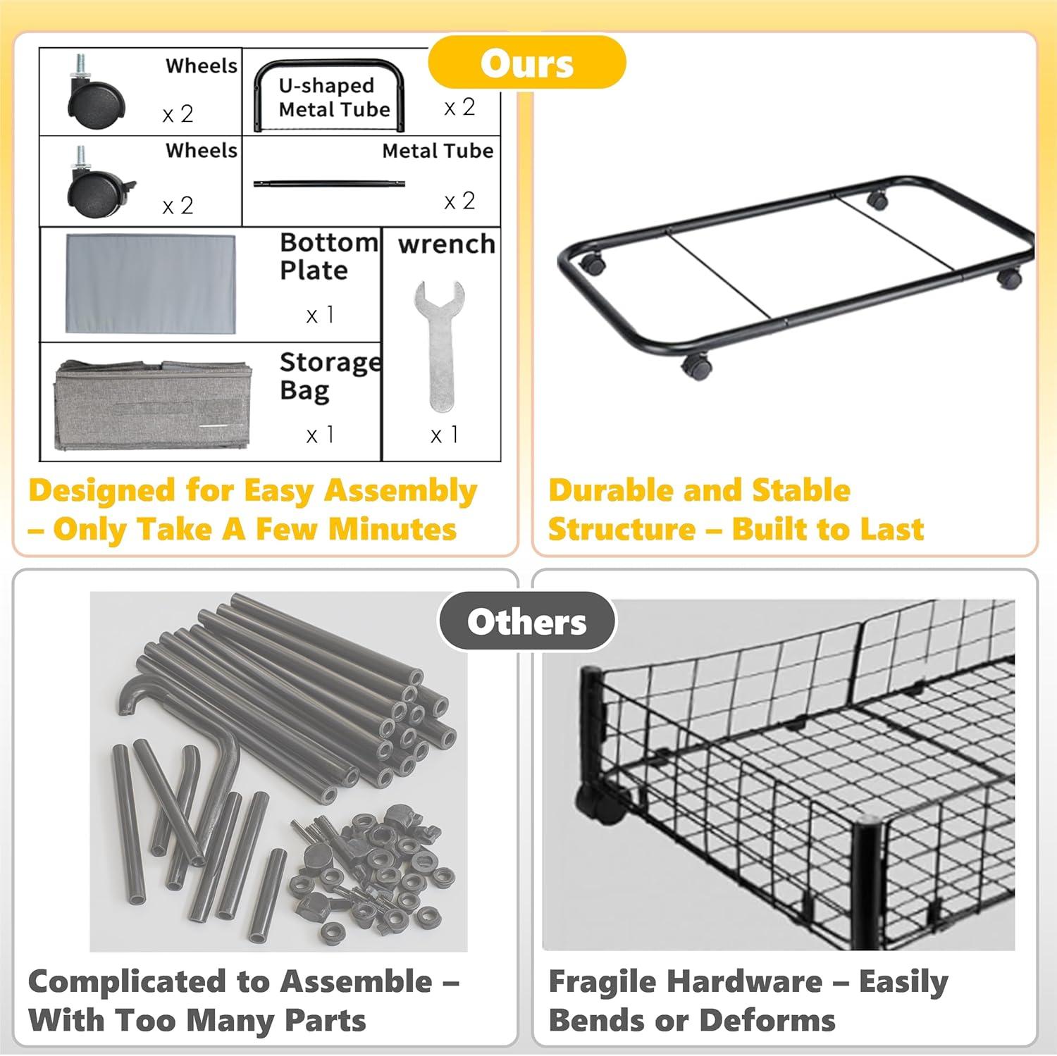 image:imageUnder Bed Storage with Wheels 2Pack 10 Height XXL 60L Rolling Storage Bins Quick Assembly Underbed Shoe Storage Containers with Clear Lid amp Label Dorm Under bed Drawers for Clothes Shoes BlackGrey2 Pack