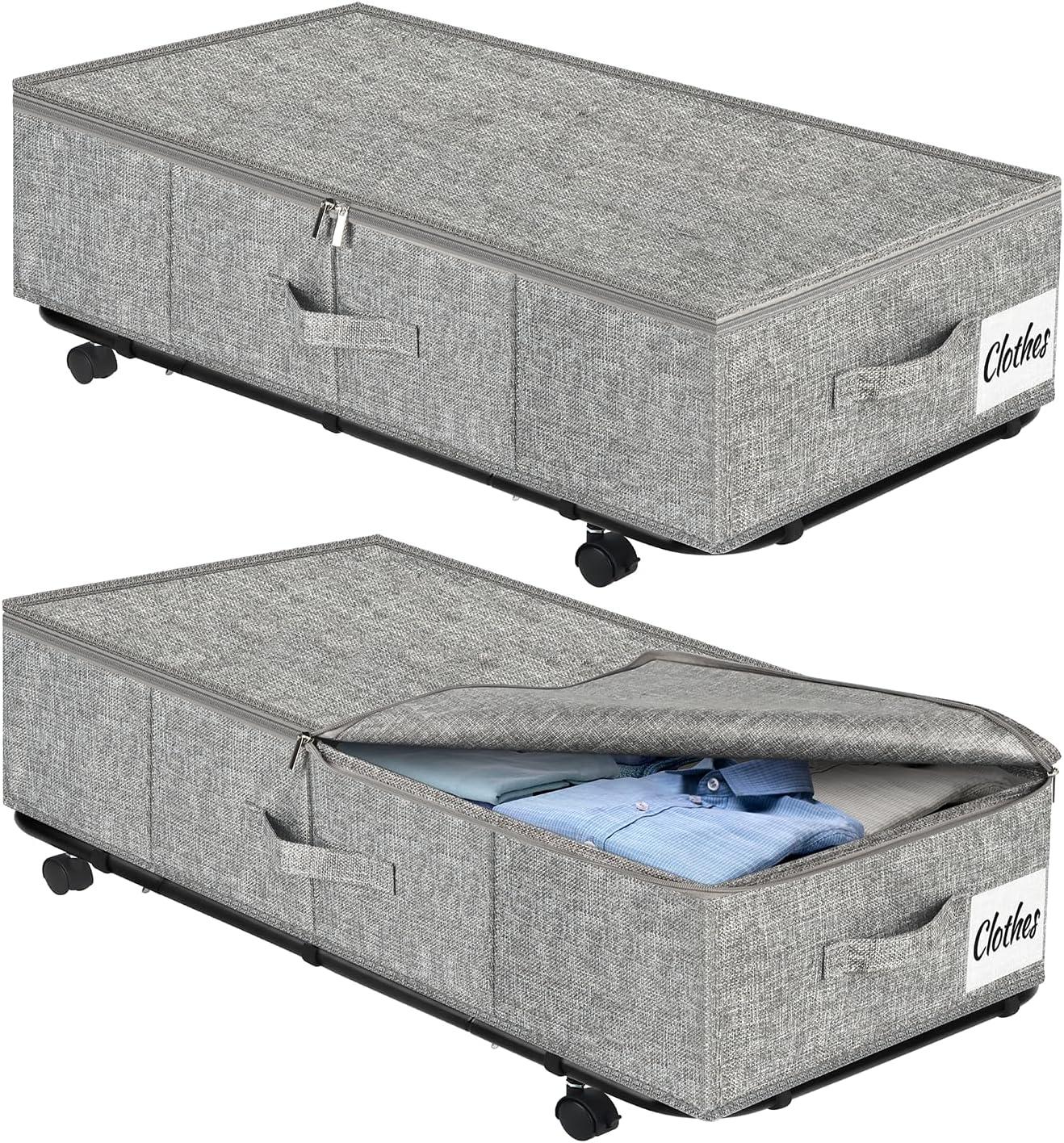 image:imageUnder Bed Storage with Wheels 2Pack 10 Height XXL 60L Rolling Storage Bins Quick Assembly Underbed Shoe Storage Containers with Clear Lid amp Label Dorm Under bed Drawers for Clothes Shoes BlackGrey2 Pack