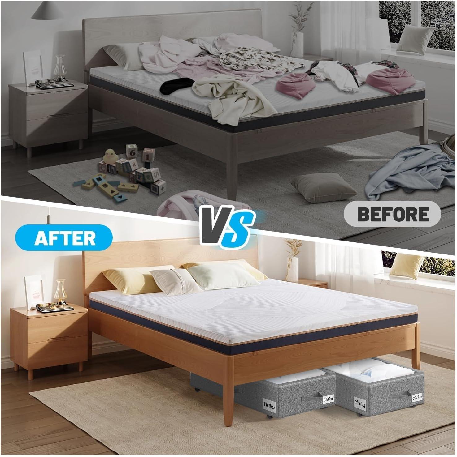 image:imageUnder Bed Storage with Wheels 2Pack 10 Height XXL 60L Rolling Storage Bins Quick Assembly Underbed Shoe Storage Containers with Clear Lid amp Label Dorm Under bed Drawers for Clothes Shoes BlackGrey2 Pack