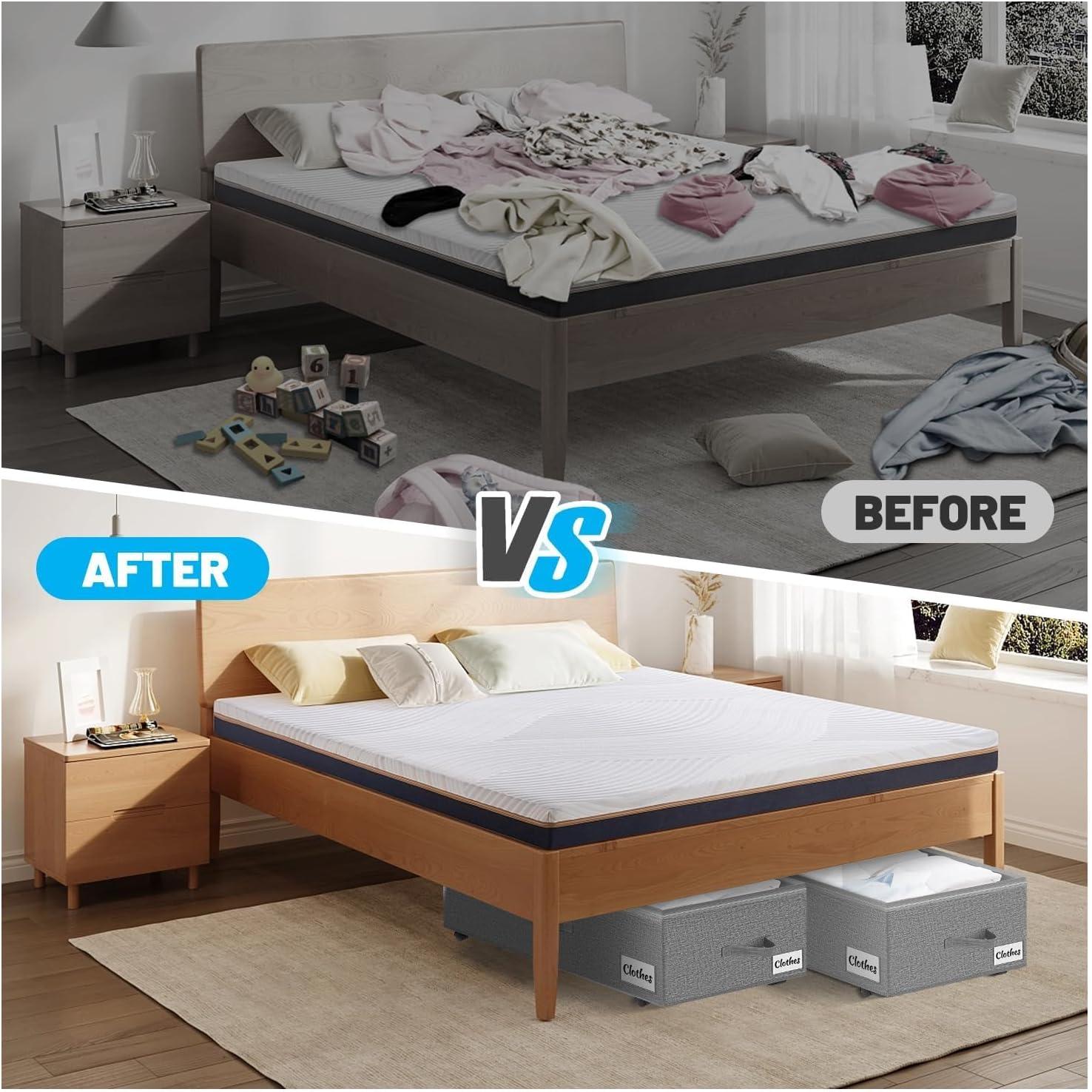 image:imageUnder Bed Storage with Wheels 2Pack 10 Height XXL 60L Rolling Storage Bins Quick Assembly Underbed Shoe Storage Containers with Clear Lid amp Label Dorm Under bed Drawers for Clothes Shoes BlackGrey2 Pack