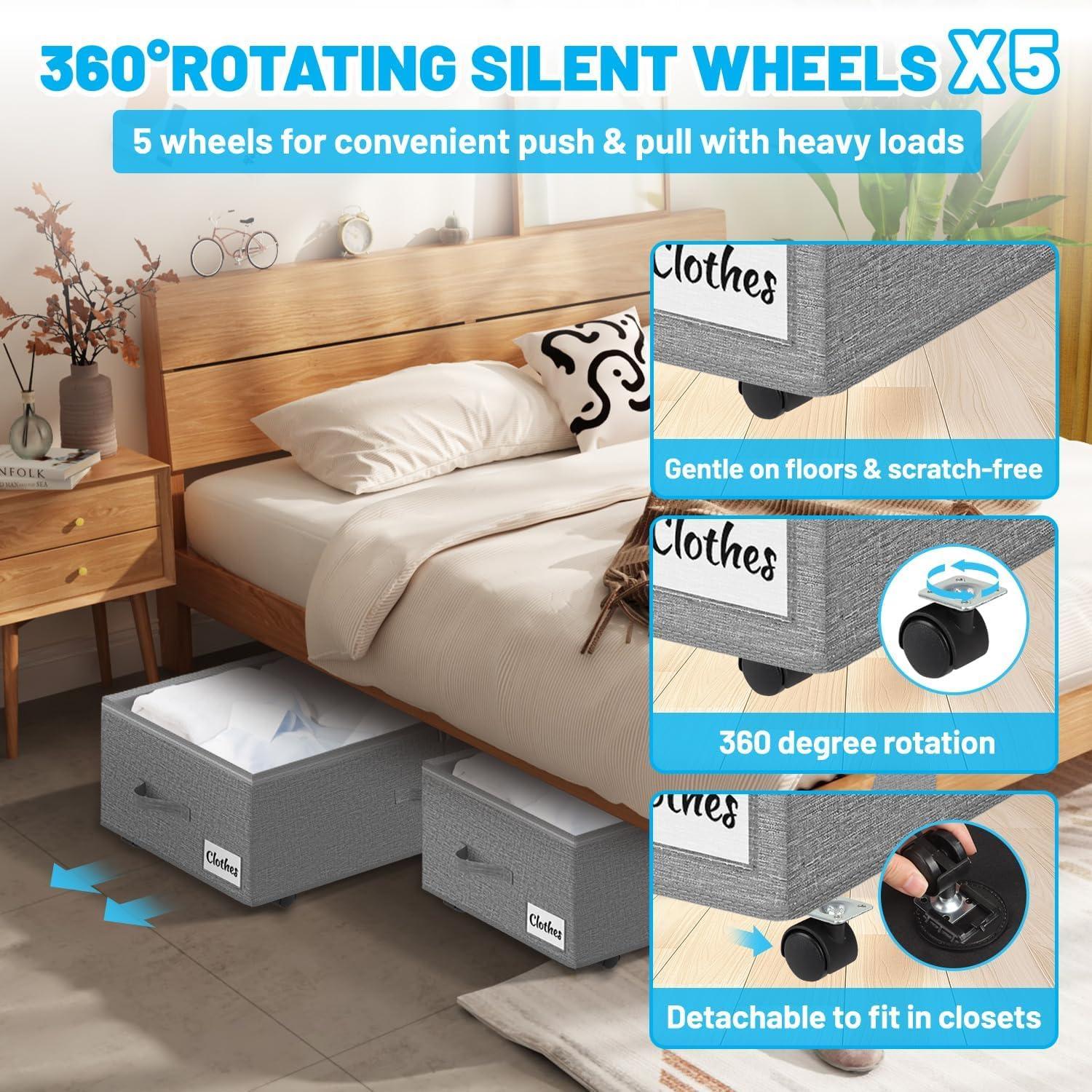 image:imageUnder Bed Storage with Wheels 2Pack 10 Height XXL 60L Rolling Storage Bins Quick Assembly Underbed Shoe Storage Containers with Clear Lid amp Label Dorm Under bed Drawers for Clothes Shoes BlackGrey2 Pack