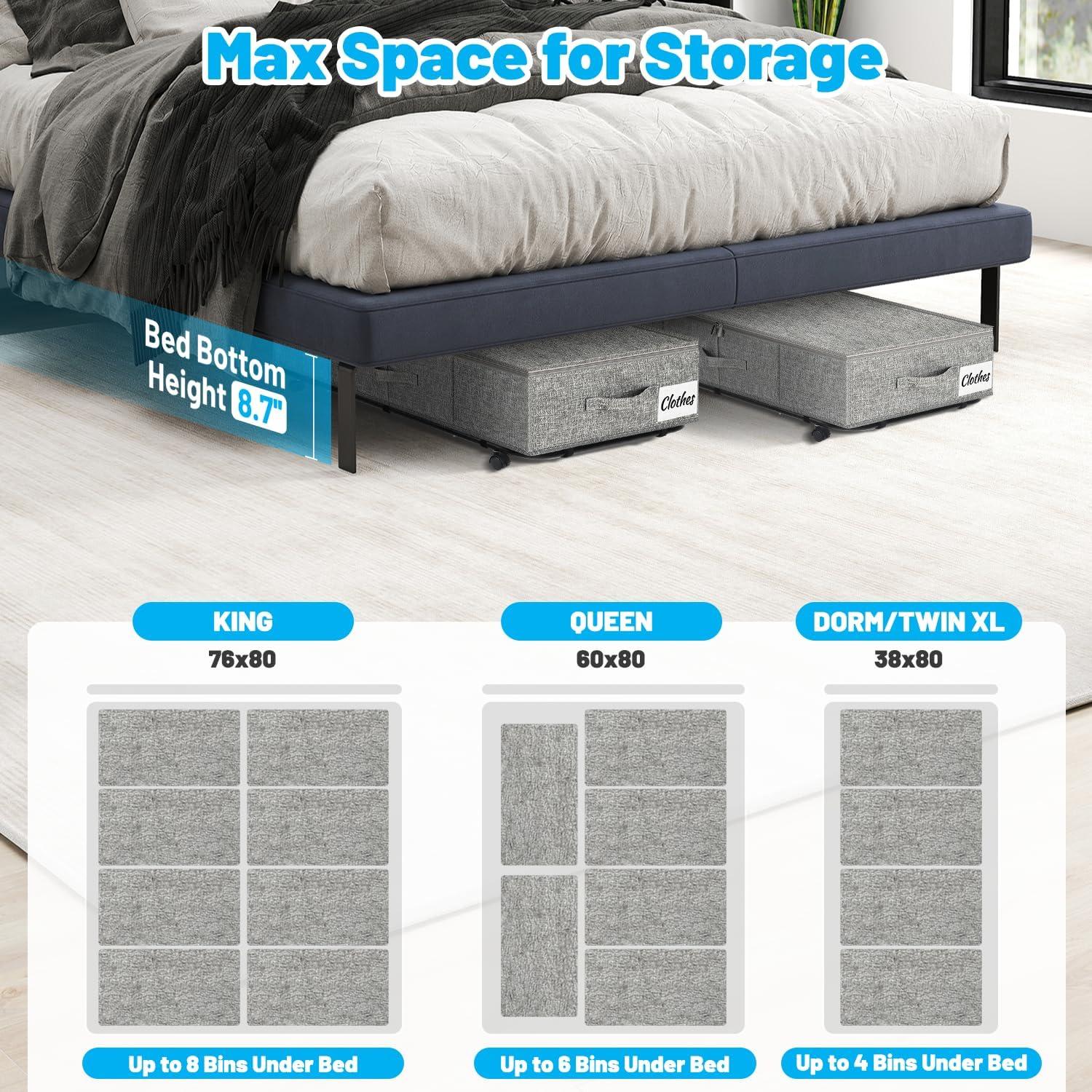 image:imageUnder Bed Storage with Wheels 2Pack 10 Height XXL 60L Rolling Storage Bins Quick Assembly Underbed Shoe Storage Containers with Clear Lid amp Label Dorm Under bed Drawers for Clothes Shoes BlackGrey2 Pack