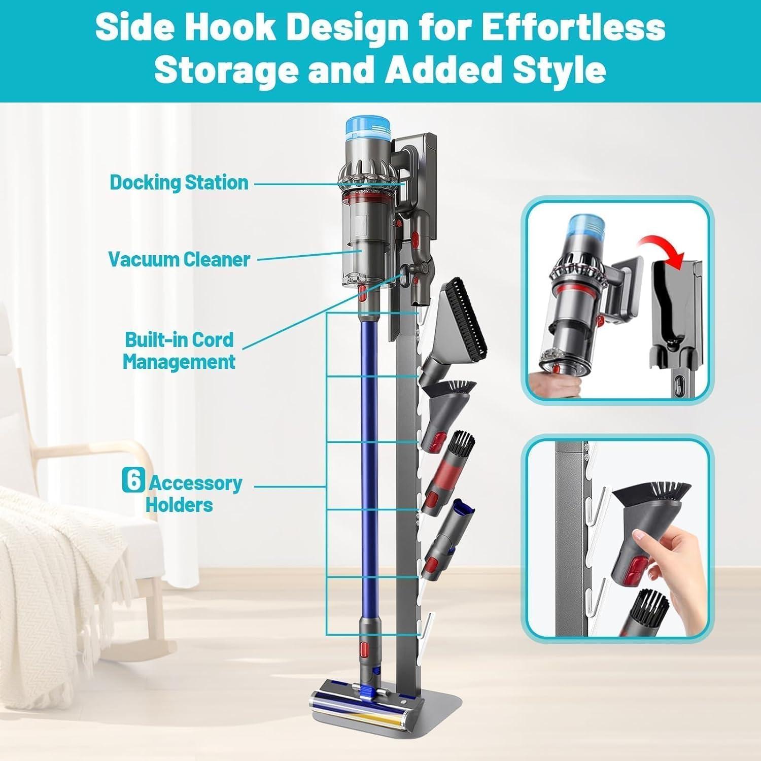 image:imageVacuum Stand Holder for Dyson Gen5 V8 V15 V12 V11 V10 V7 V6 FrontLine Metal Floor Docking Station with Builtin Cord Management SpaceSaving Organizer with 4 Hooks for Cordless Vacuum amp AccessoriesSliver