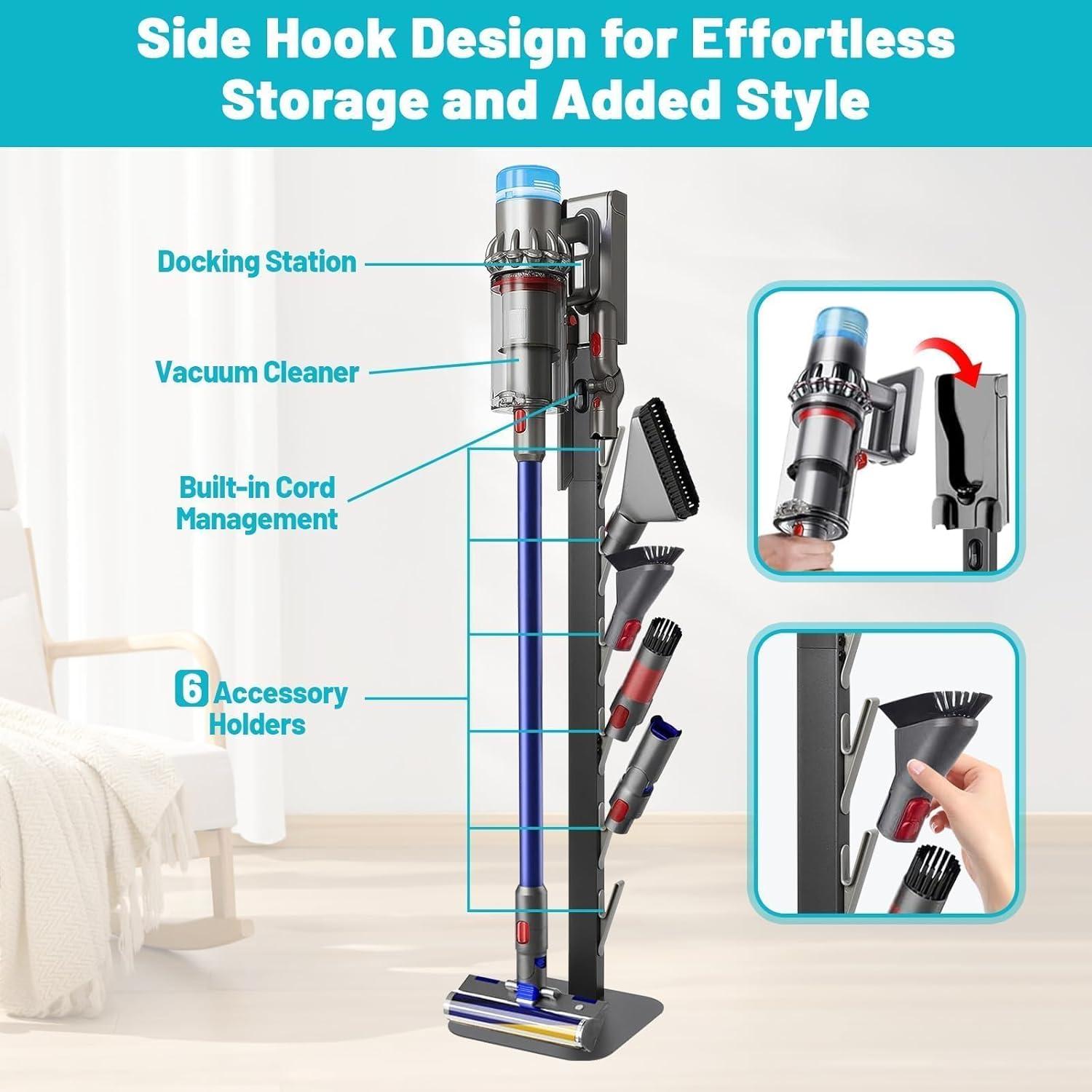 image:imageVacuum Stand Holder for Dyson Gen5 V8 V15 V12 V11 V10 V7 V6 FrontLine Metal Floor Docking Station with Builtin Cord Management SpaceSaving Organizer with 4 Hooks for Cordless Vacuum amp AccessoriesGray