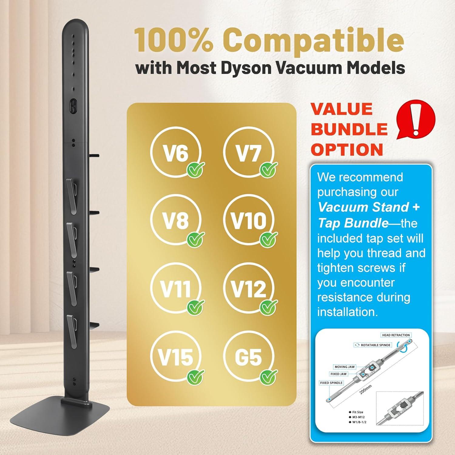 image:imageVacuum Stand Holder for Dyson Gen5 V8 V15 V12 V11 V10 V7 V6 FrontLine Metal Floor Docking Station with Builtin Cord Management SpaceSaving Organizer with 4 Hooks for Cordless Vacuum amp AccessoriesGray
