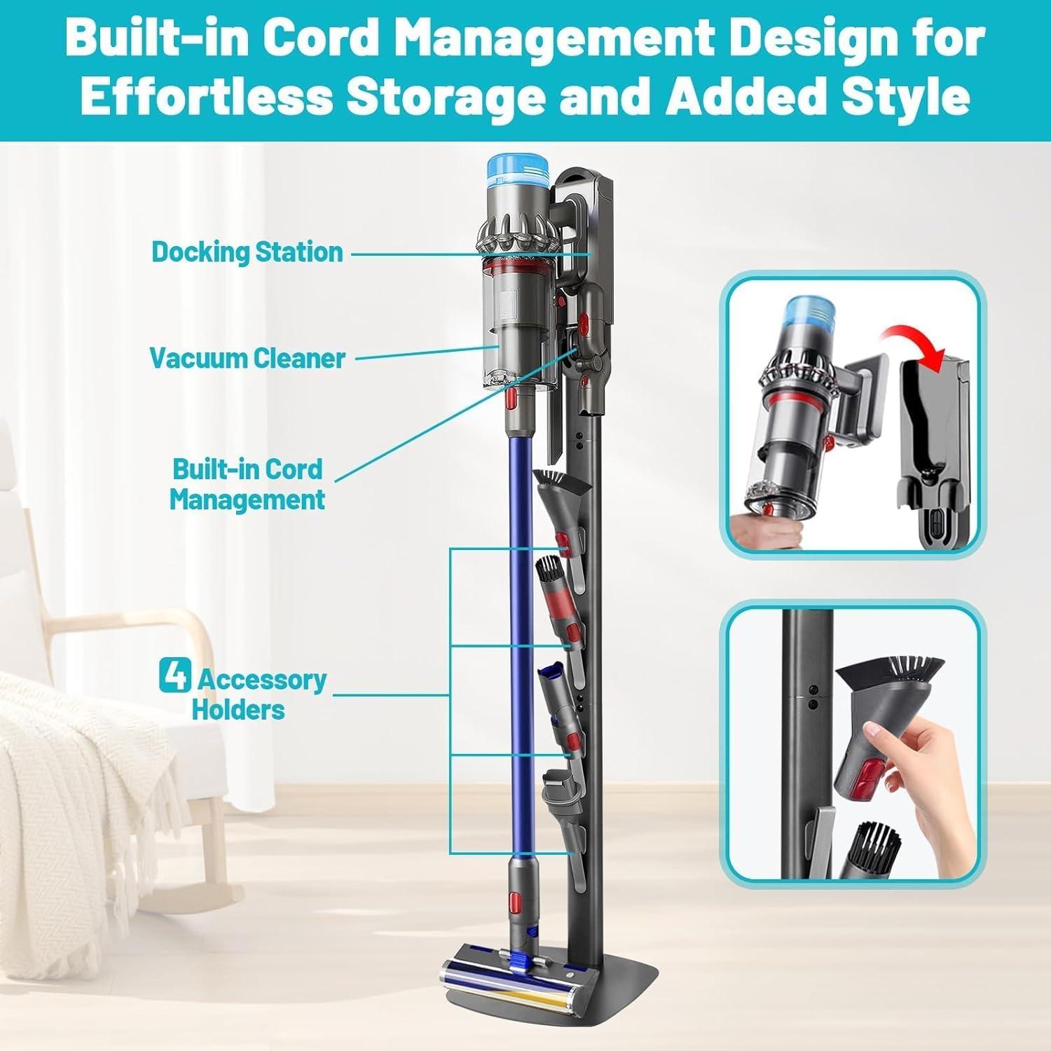 image:imageVacuum Stand Holder for Dyson Gen5 V8 V15 V12 V11 V10 V7 V6 FrontLine Metal Floor Docking Station with Builtin Cord Management SpaceSaving Organizer with 4 Hooks for Cordless Vacuum amp AccessoriesGray