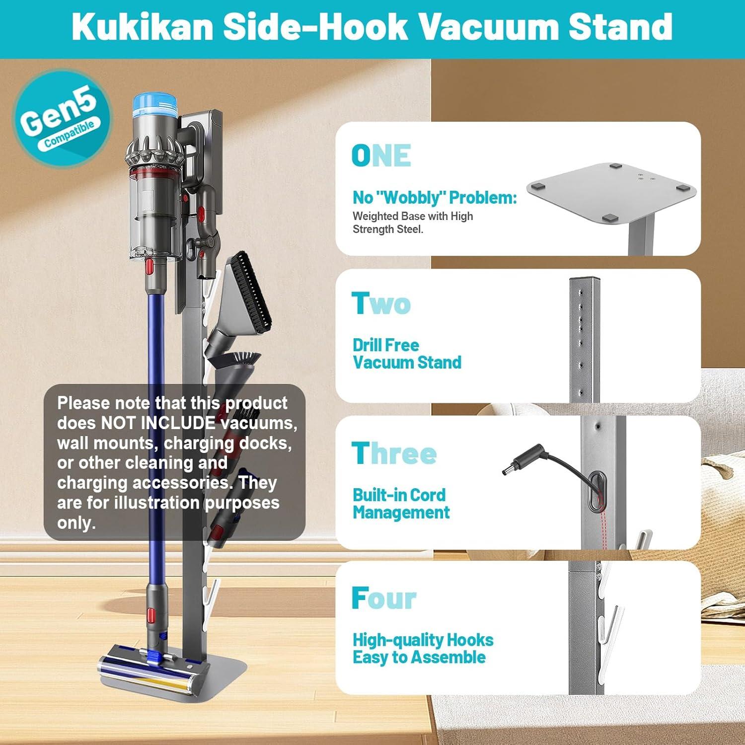 image:imageVacuum Stand Holder for Dyson Gen5 V8 V15 V12 V11 V10 V7 V6 FrontLine Metal Floor Docking Station with Builtin Cord Management SpaceSaving Organizer with 4 Hooks for Cordless Vacuum amp AccessoriesSliver