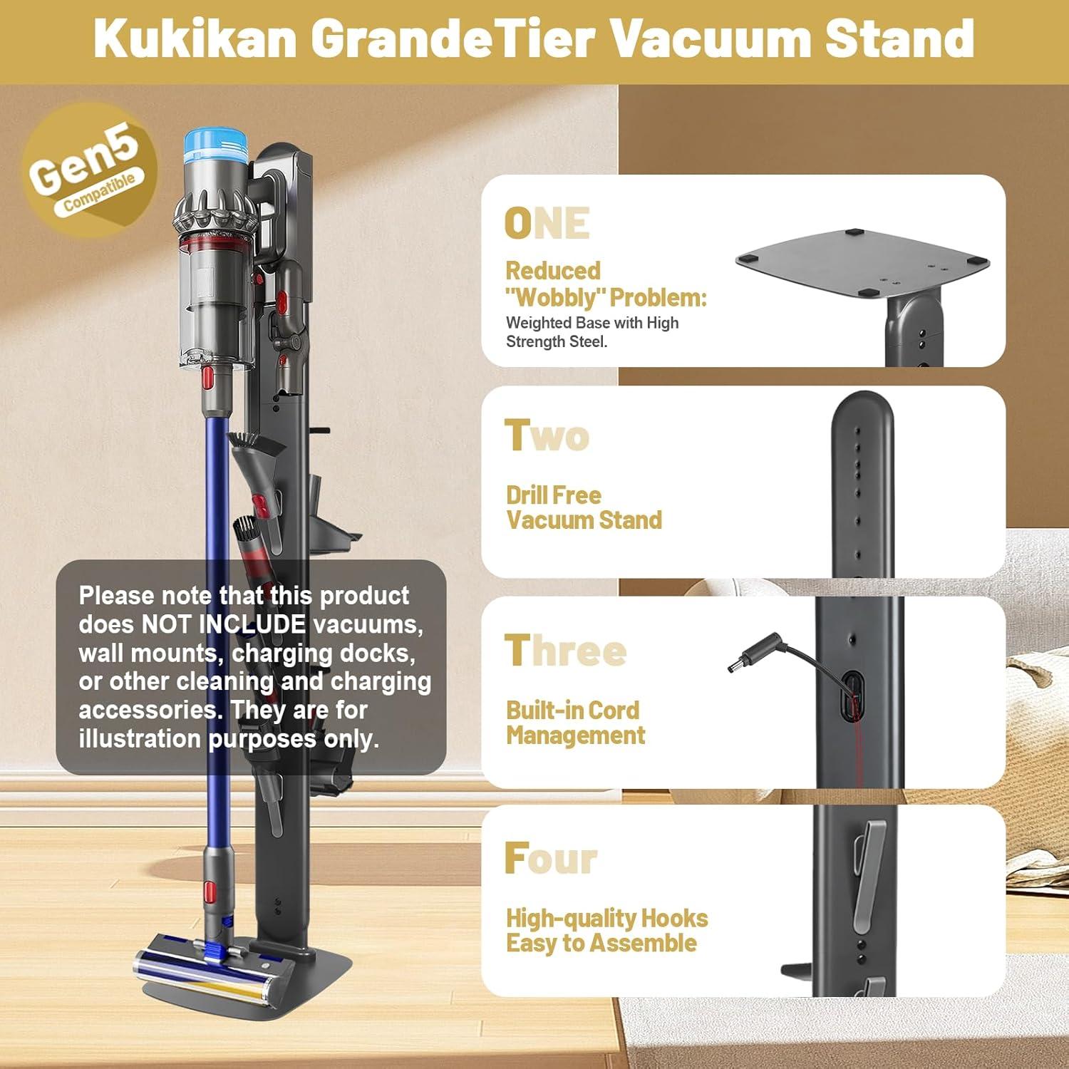 image:imageVacuum Stand Holder for Dyson Gen5 V8 V15 V12 V11 V10 V7 V6 FrontLine Metal Floor Docking Station with Builtin Cord Management SpaceSaving Organizer with 4 Hooks for Cordless Vacuum amp AccessoriesGray