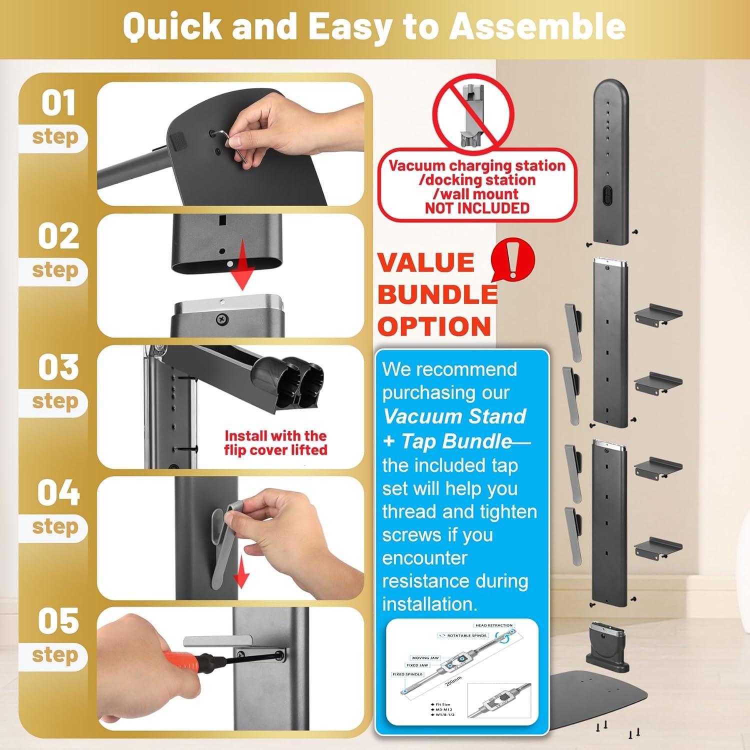 image:imageVacuum Stand Holder for Dyson Gen5 V8 V15 V12 V11 V10 V7 V6 FrontLine Metal Floor Docking Station with Builtin Cord Management SpaceSaving Organizer with 4 Hooks for Cordless Vacuum amp AccessoriesGray