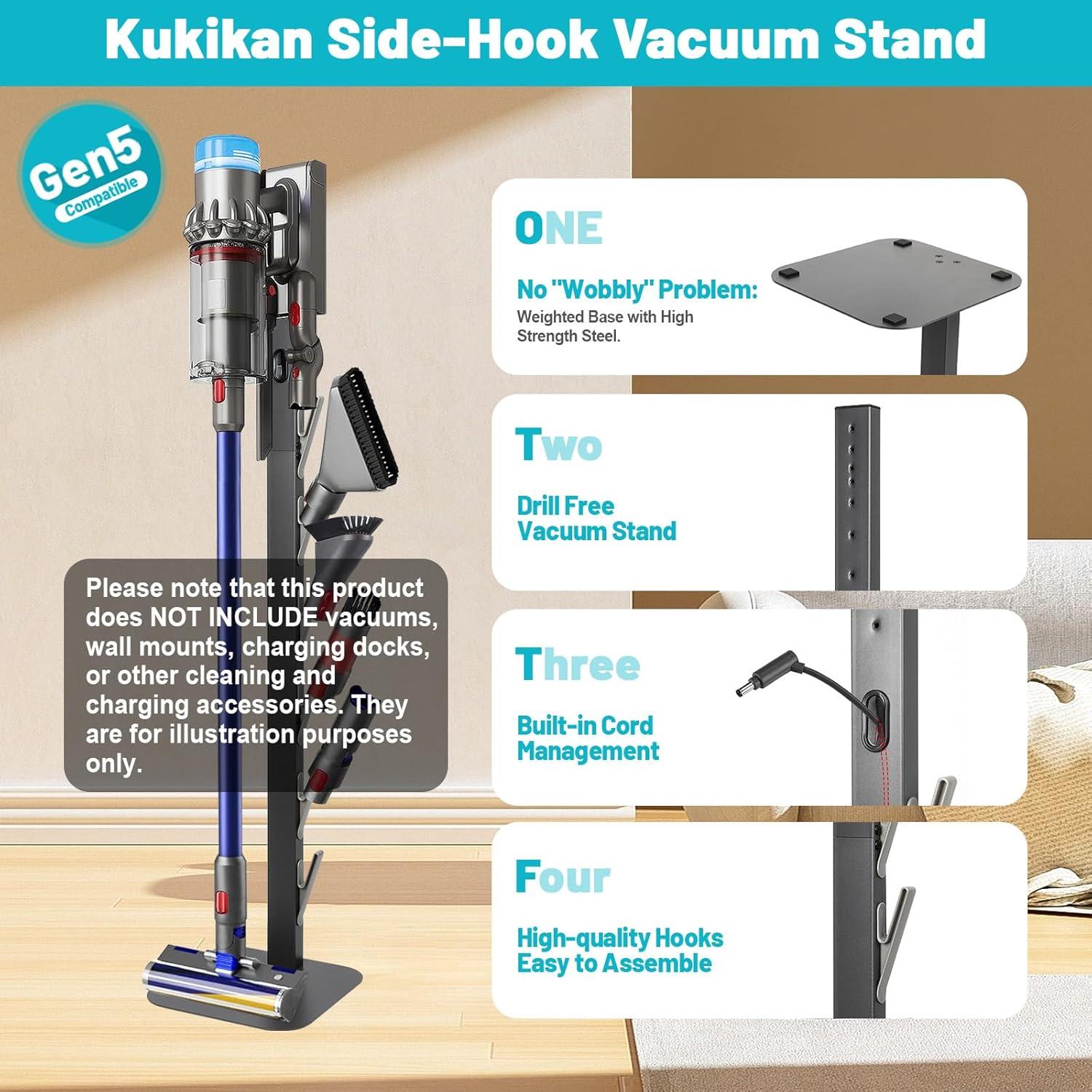 image:imageVacuum Stand Holder for Dyson Gen5 V8 V15 V12 V11 V10 V7 V6 FrontLine Metal Floor Docking Station with Builtin Cord Management SpaceSaving Organizer with 4 Hooks for Cordless Vacuum amp AccessoriesGray
