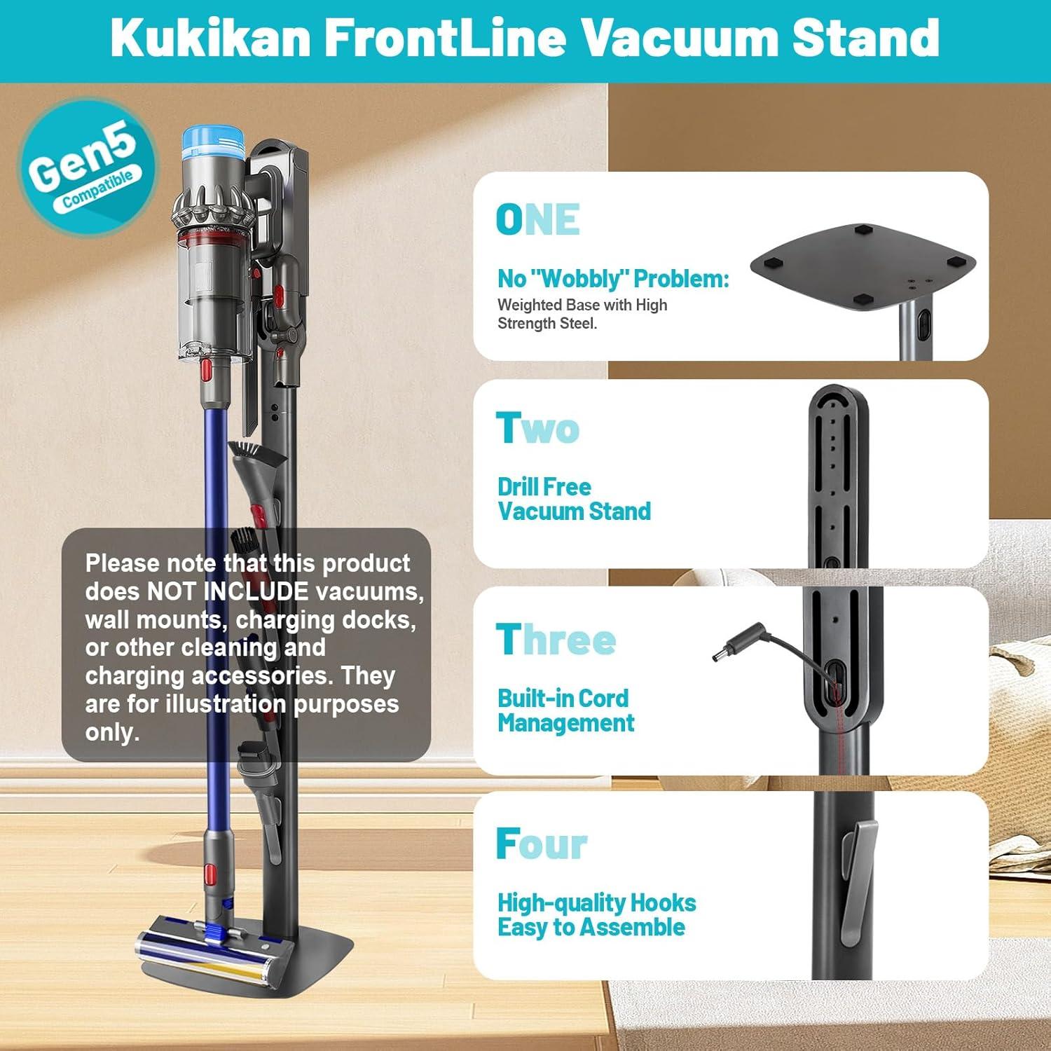 image:imageVacuum Stand Holder for Dyson Gen5 V8 V15 V12 V11 V10 V7 V6 FrontLine Metal Floor Docking Station with Builtin Cord Management SpaceSaving Organizer with 4 Hooks for Cordless Vacuum amp AccessoriesGray