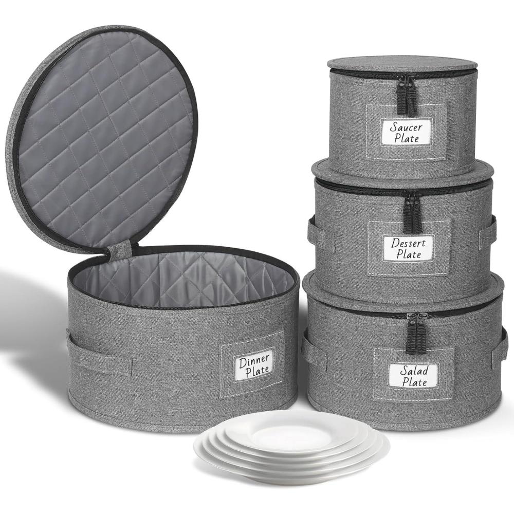 image:imageCoffee Mug Storage Box 2 Pack with Dividers China Storage Containers Organizer Moving Supplies Hard Shell amp Stackable for Coffee Mugs Tea Cups wSturdy Lid amp Handles 24 Compartments GreyQuilted Set for China Storage 4pcs