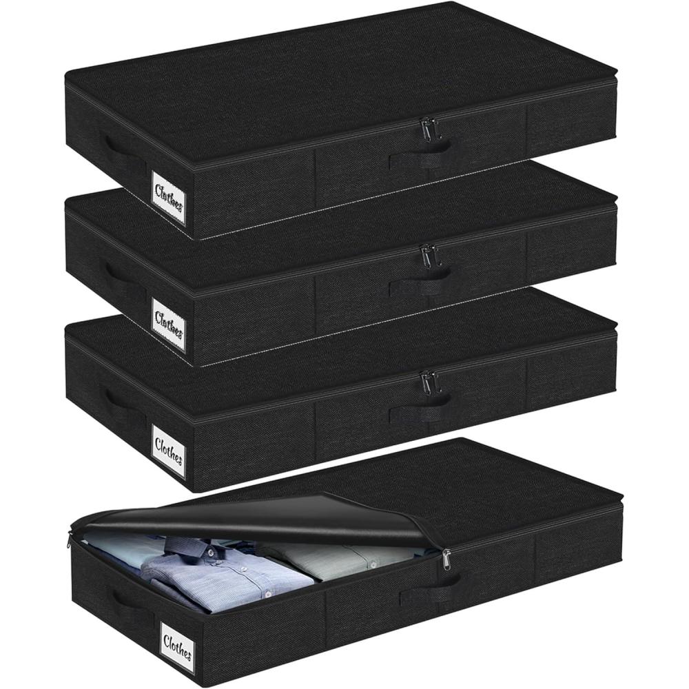 image:imageUnder Bed Storage Container Bins 2 Pack 45 Inch Slim Low Profile Underbed Clothes Storage Organizer for Dorm amp Home Use for Blanket and Toy Storage Box W Sturdy BottomSides Foldable Thick FabricBlack4 Pack