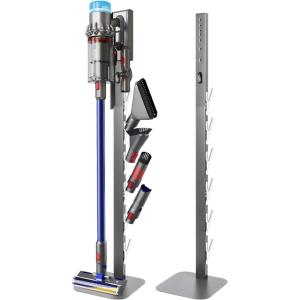 Vacuum Stand Holder for Dyson Gen5 V8 V15 V12 V11 V10 V7 V6, FrontLine Metal Floor Docking Station with Built-in Cord Management, Space-Saving Organizer with 4 Hooks for Cordless Vacuum & Accessories(Sliver)