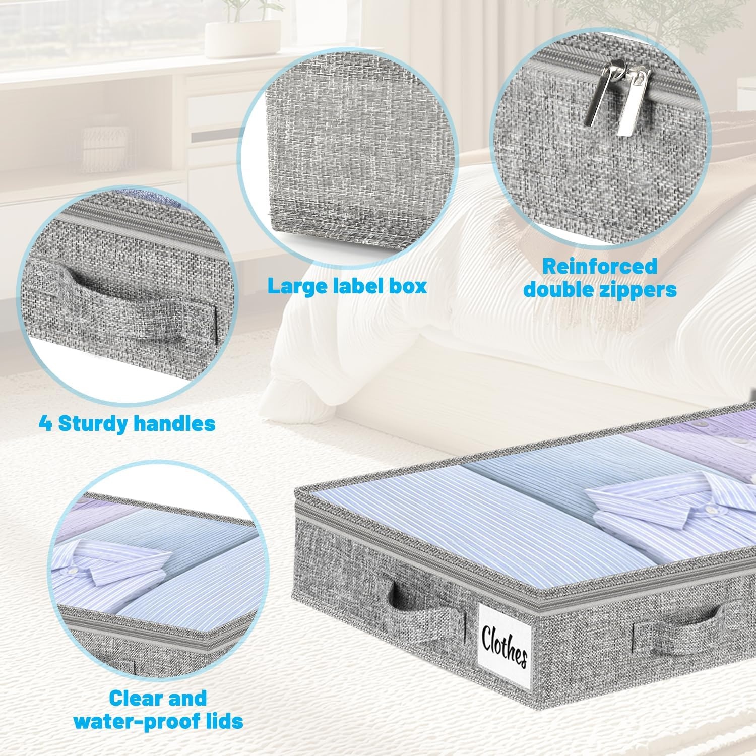 image:image5 Inch Low Profile Under Bed Storage Drawer 2 Pack Lightweight Underbed Clothes Storage Container Bins With NO STURCTURE Shallow Storage Bag for Dorm amp Home With Clear Lids amp WaterResistant FabricSoftGray2 Pack