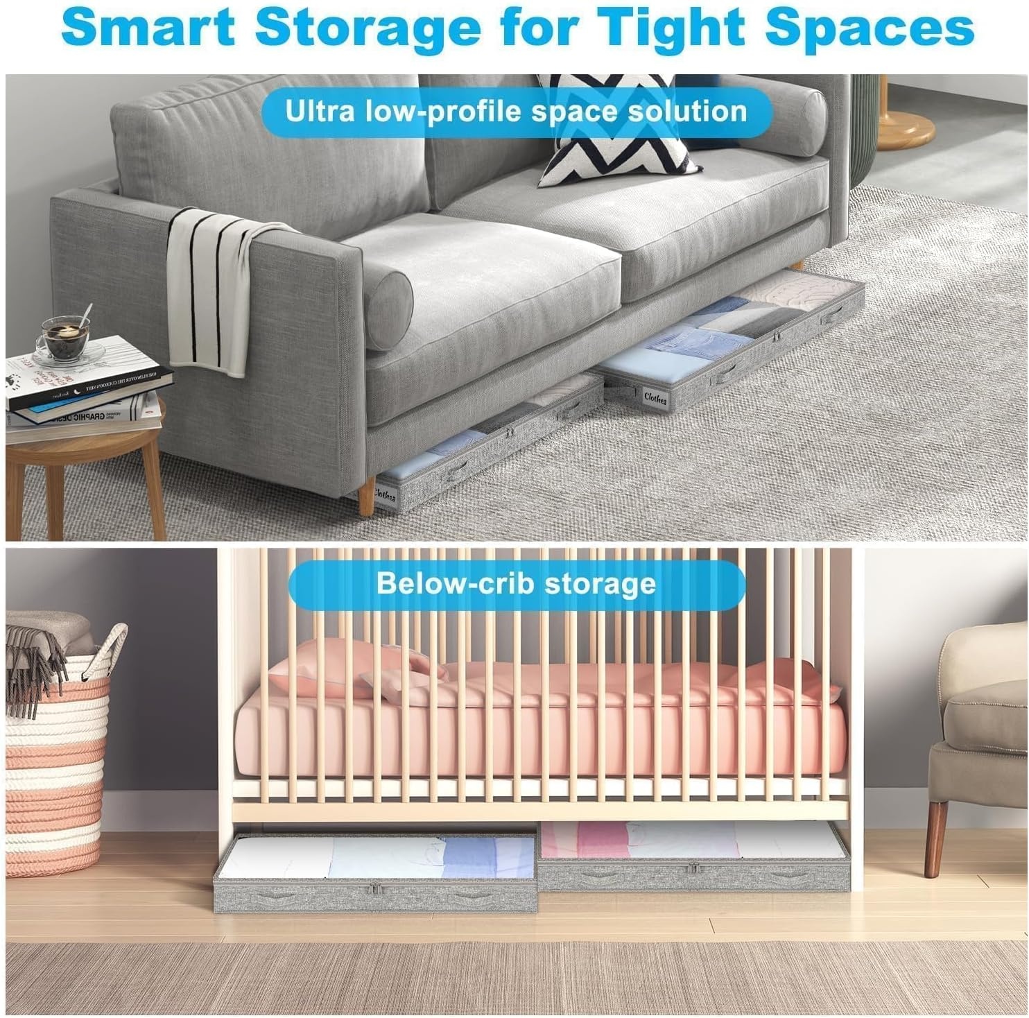 image:image5 Inch Low Profile Under Bed Storage Drawer 2 Pack Lightweight Underbed Clothes Storage Container Bins With NO STURCTURE Shallow Storage Bag for Dorm amp Home With Clear Lids amp WaterResistant FabricSoftGray2 Pack