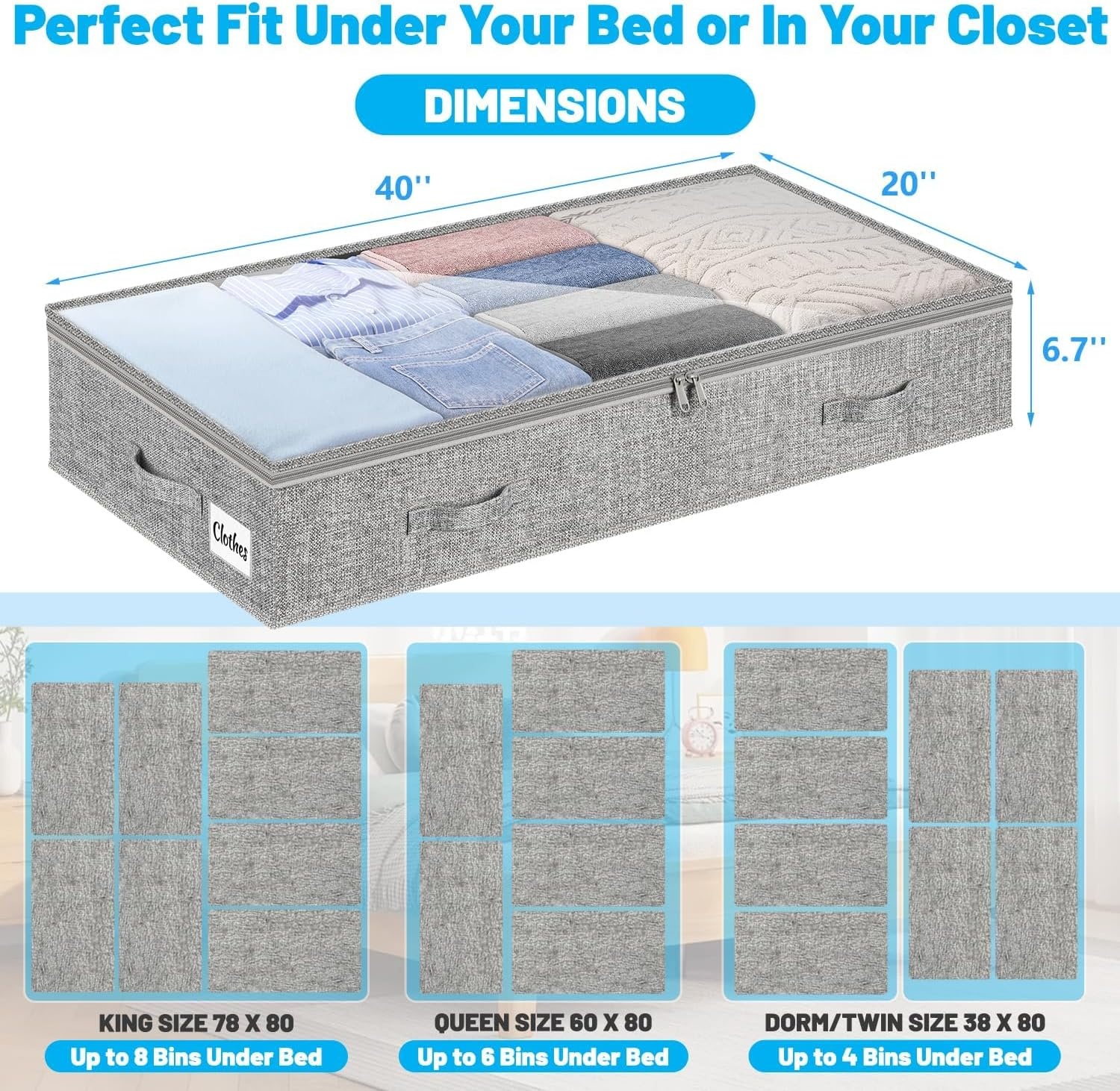 image:image5 Inch Low Profile Under Bed Storage Drawer 2 Pack Lightweight Underbed Clothes Storage Container Bins With NO STURCTURE Shallow Storage Bag for Dorm amp Home With Clear Lids amp WaterResistant FabricSoftGray2 Pack