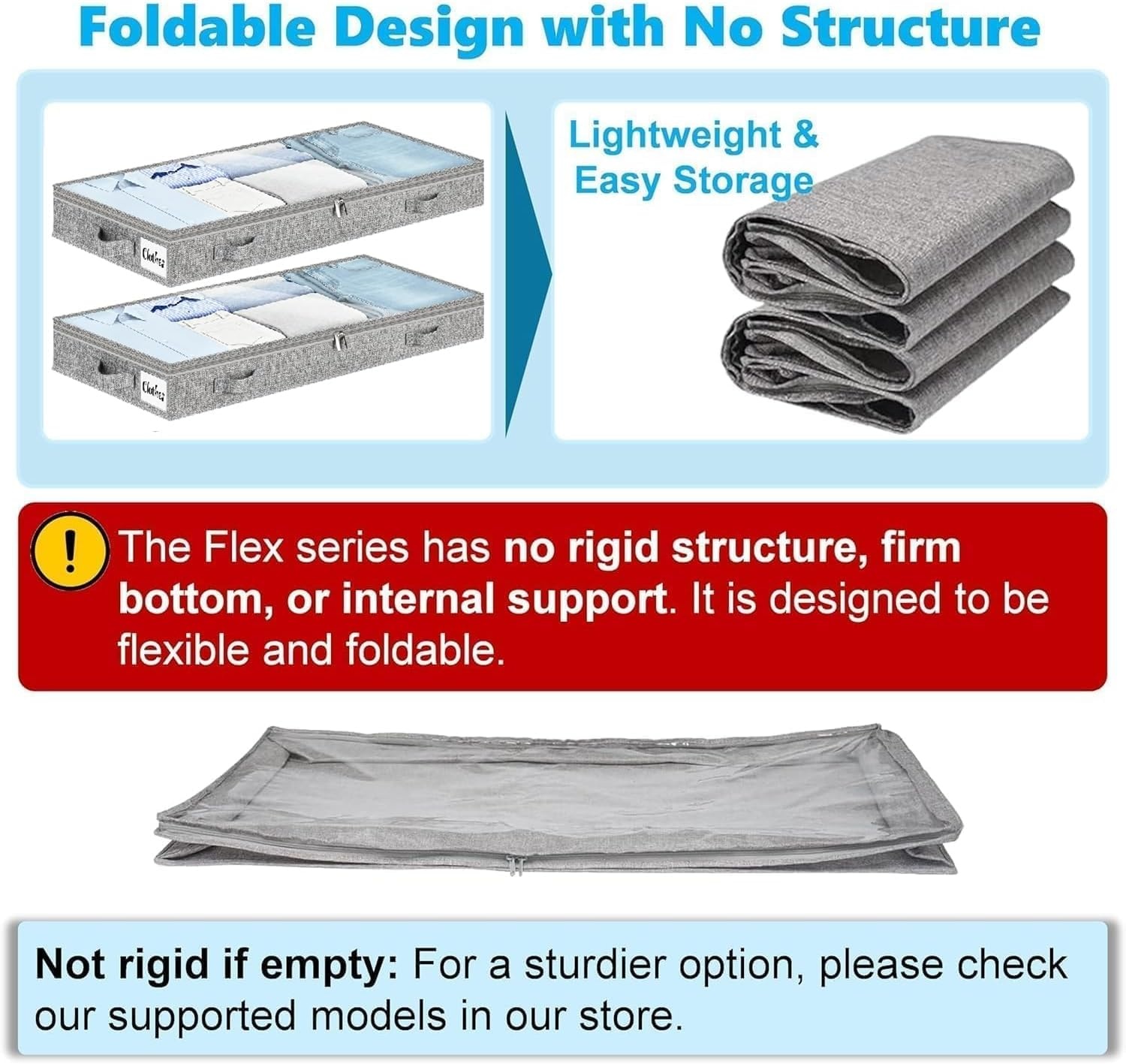 image:image5 Inch Low Profile Under Bed Storage Drawer 2 Pack Lightweight Underbed Clothes Storage Container Bins With NO STURCTURE Shallow Storage Bag for Dorm amp Home With Clear Lids amp WaterResistant FabricSoftGray2 Pack
