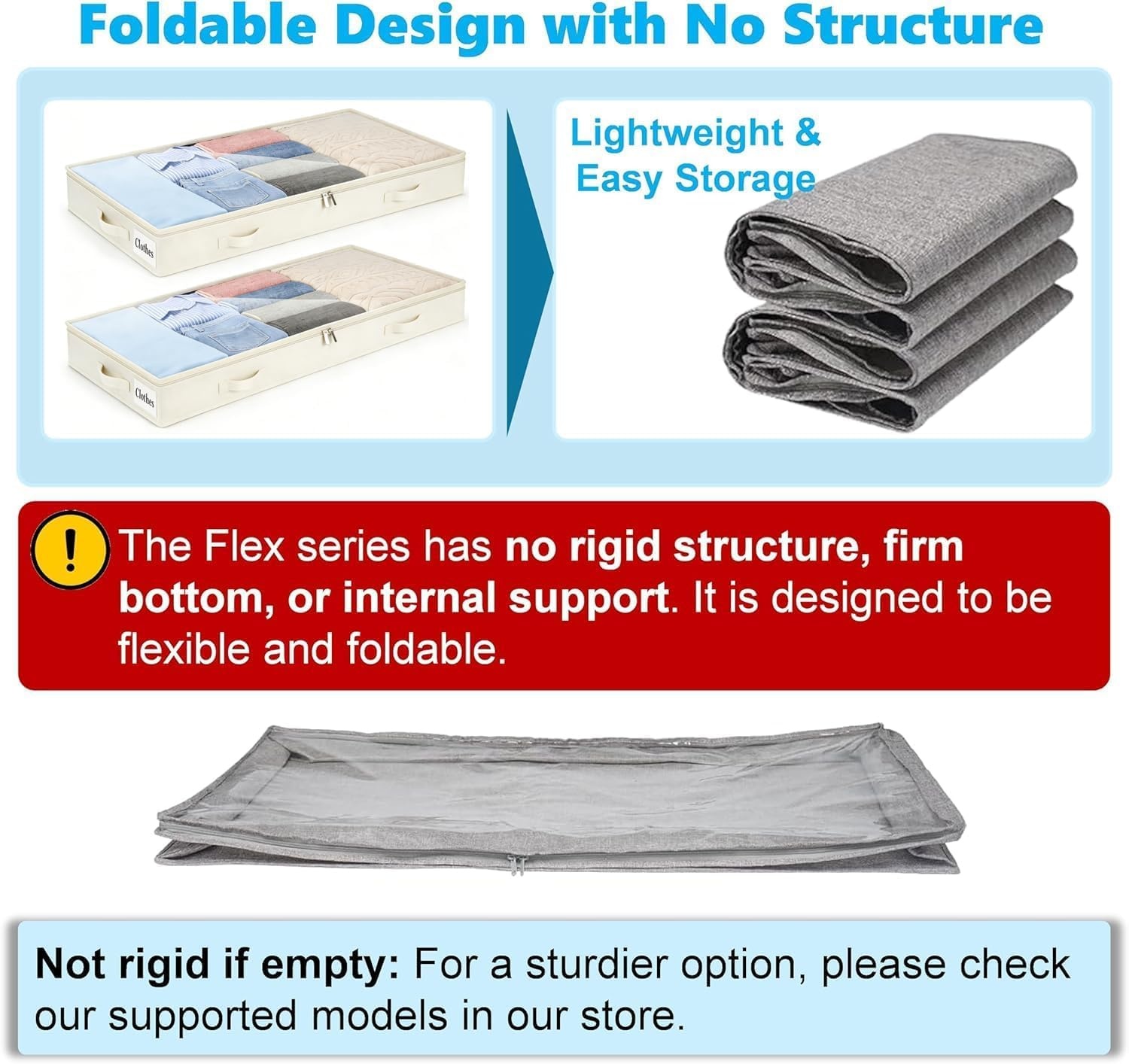 image:image5 Inch Low Profile Under Bed Storage Drawer 2 Pack Lightweight Underbed Clothes Storage Container Bins With NO STURCTURE Shallow Storage Bag for Dorm amp Home With Clear Lids amp WaterResistant FabricSoftWhite2 Pack