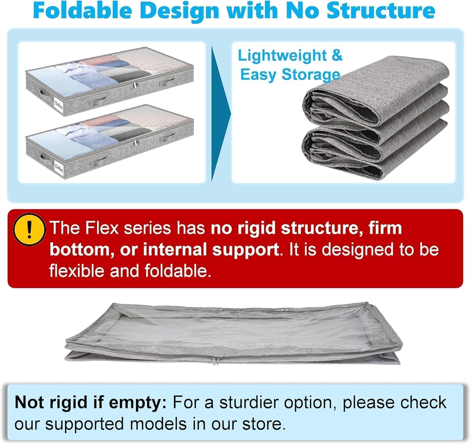 image:image5 Inch Low Profile Under Bed Storage Drawer 2 Pack Lightweight Underbed Clothes Storage Container Bins With NO STURCTURE Shallow Storage Bag for Dorm amp Home With Clear Lids amp WaterResistant FabricSoftGray4 Pack