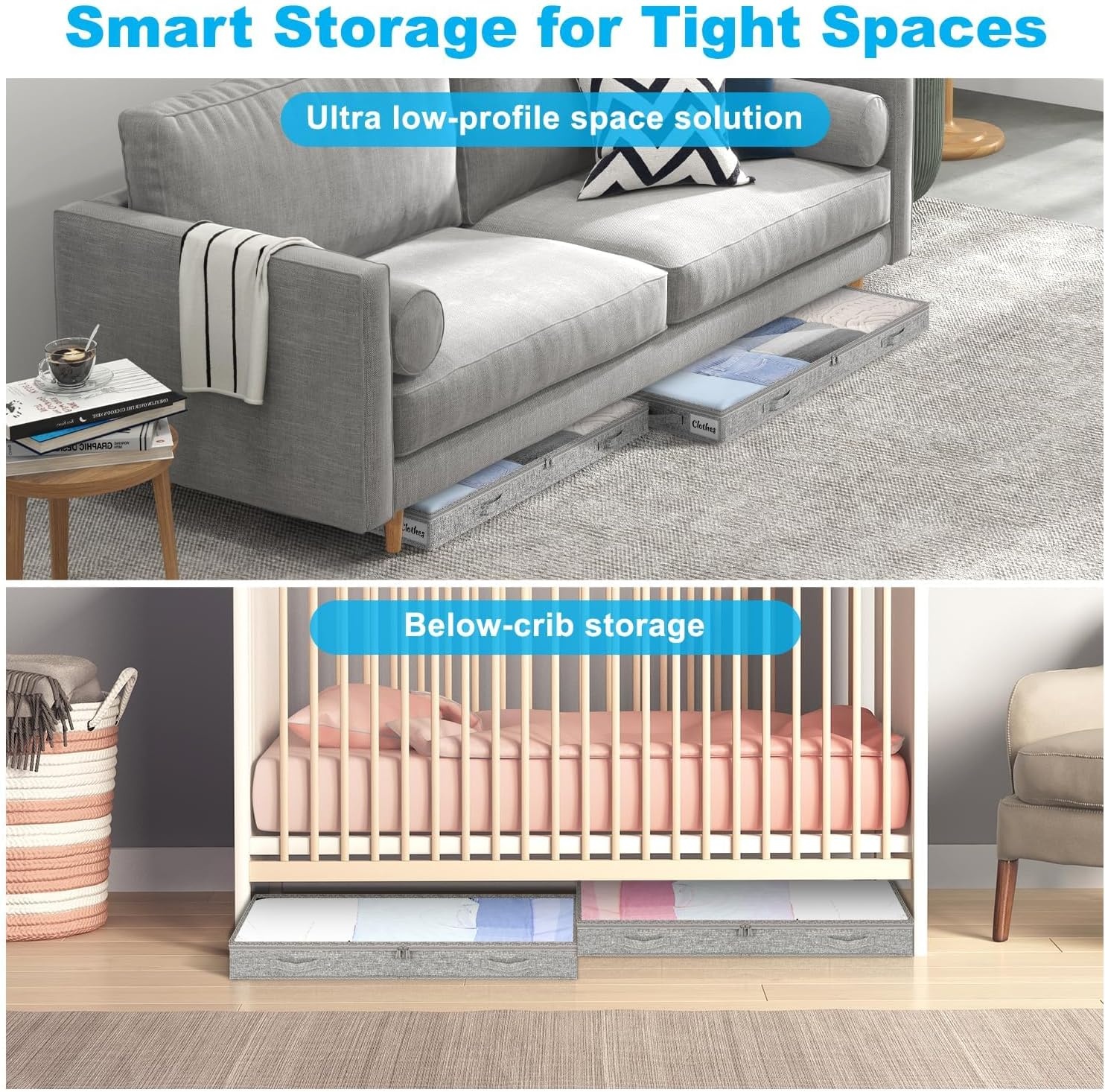 image:image5 Inch Low Profile Under Bed Storage Drawer 2 Pack Lightweight Underbed Clothes Storage Container Bins With NO STURCTURE Shallow Storage Bag for Dorm amp Home With Clear Lids amp WaterResistant FabricSoftGray2 Pack