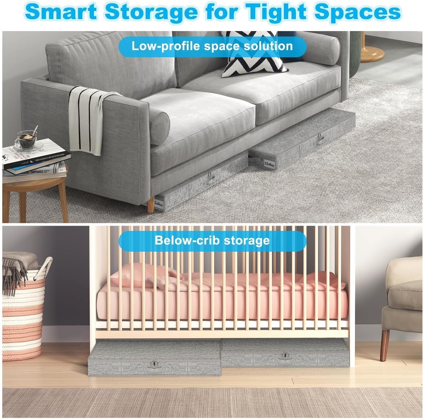 image:image5 Inch Low Profile Under Bed Storage Drawer 2 Pack Lightweight Underbed Clothes Storage Container Bins With NO STURCTURE Shallow Storage Bag for Dorm amp Home With Clear Lids amp WaterResistant FabricRigidGray2 Pack