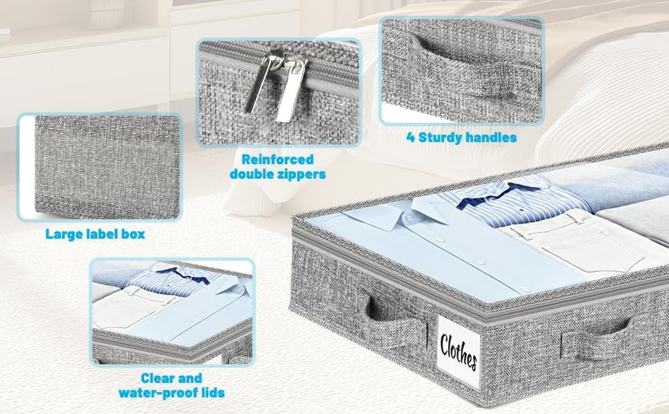 image:image5 Inch Low Profile Under Bed Storage Drawer 2 Pack Lightweight Underbed Clothes Storage Container Bins With NO STURCTURE Shallow Storage Bag for Dorm amp Home With Clear Lids amp WaterResistant FabricSoftGray2 Pack
